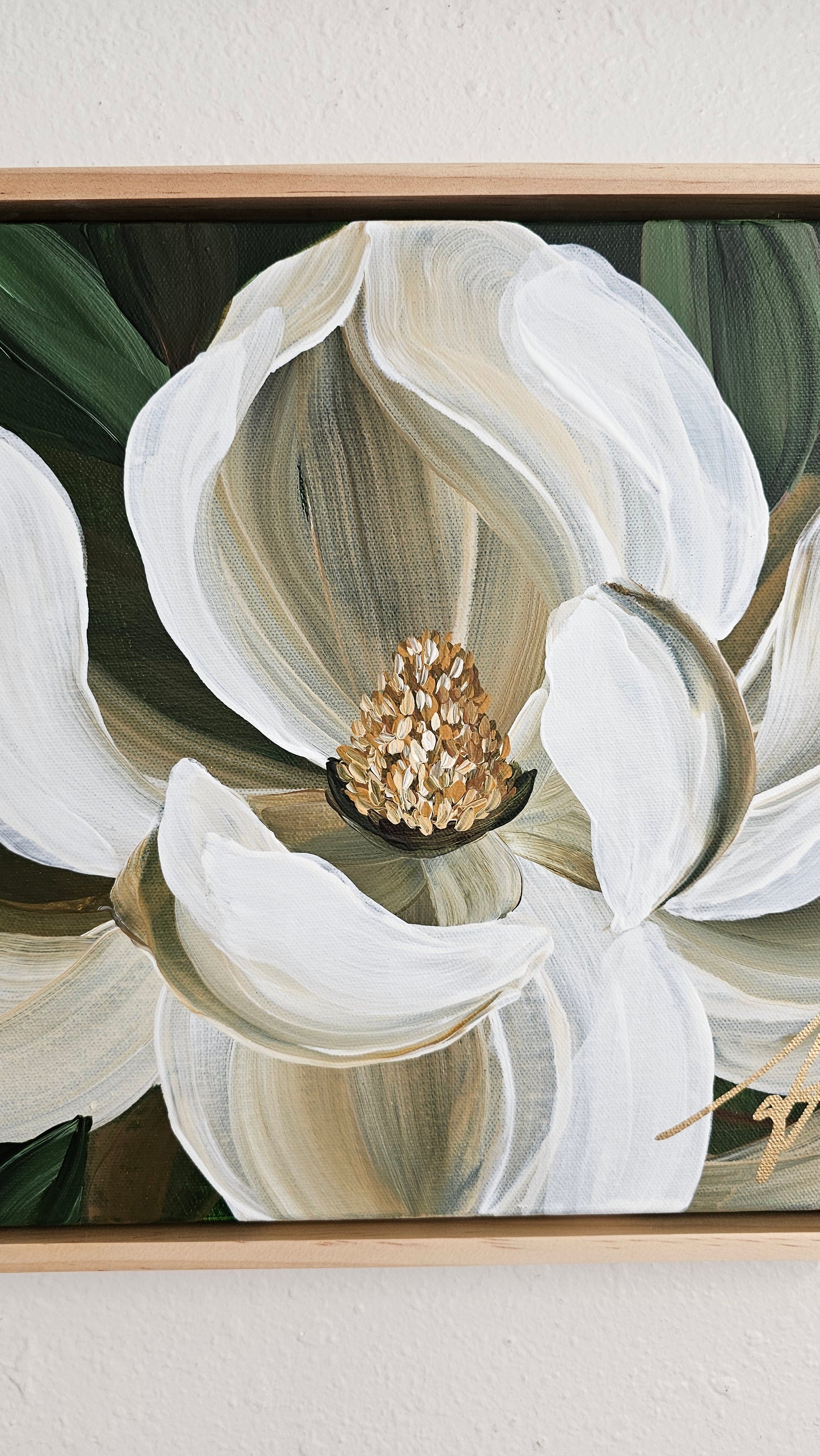 🔴SOLD "Beautiful" 2  Magnolia Flower Painting by Zoe White _ Acrylic on canvas