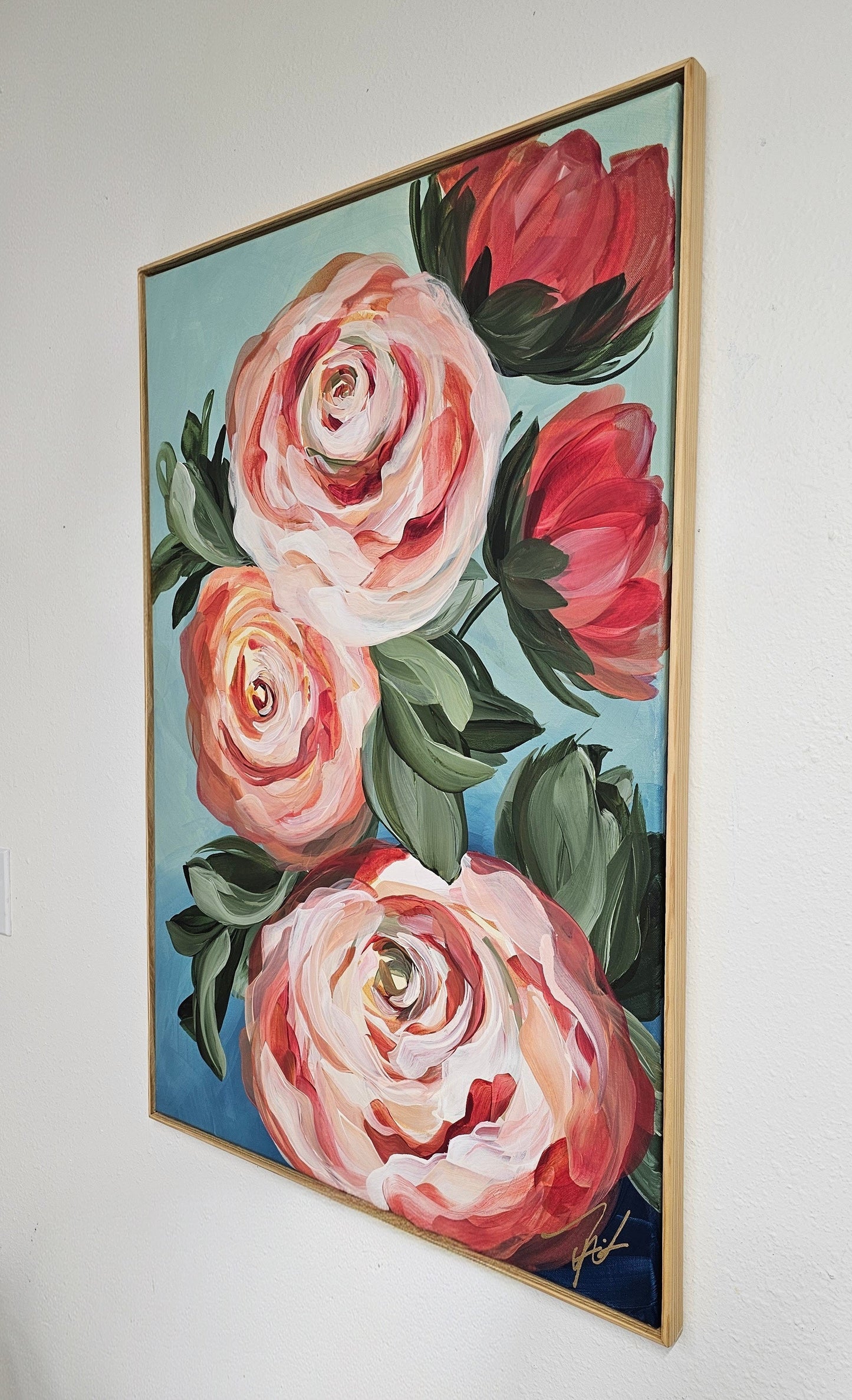 "Blooming" 3 _  Rose Flower Painting by Zoe White _ Acrylic on canvas