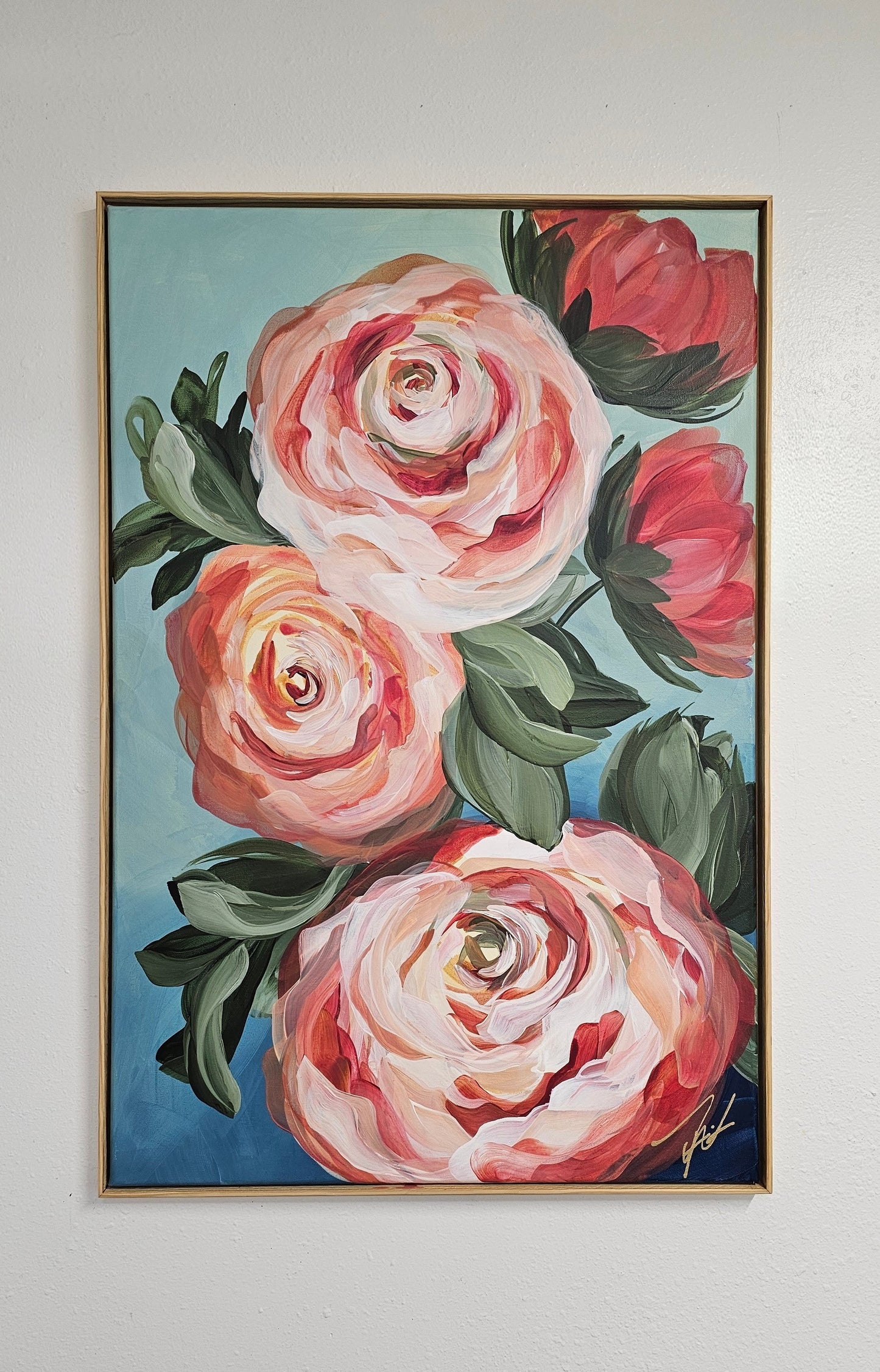 "Blooming" 3 _  Rose Flower Painting by Zoe White _ Acrylic on canvas
