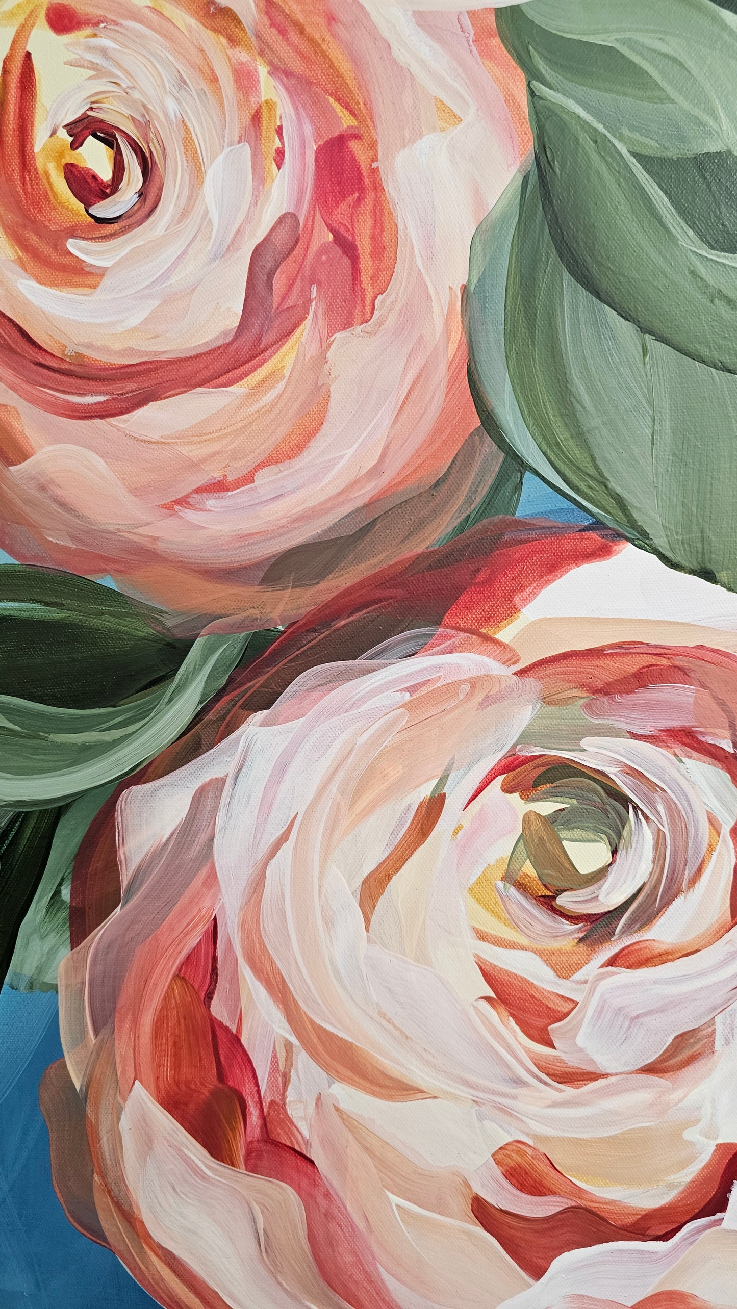 "Blooming" 3 _  Rose Flower Painting by Zoe White _ Acrylic on canvas