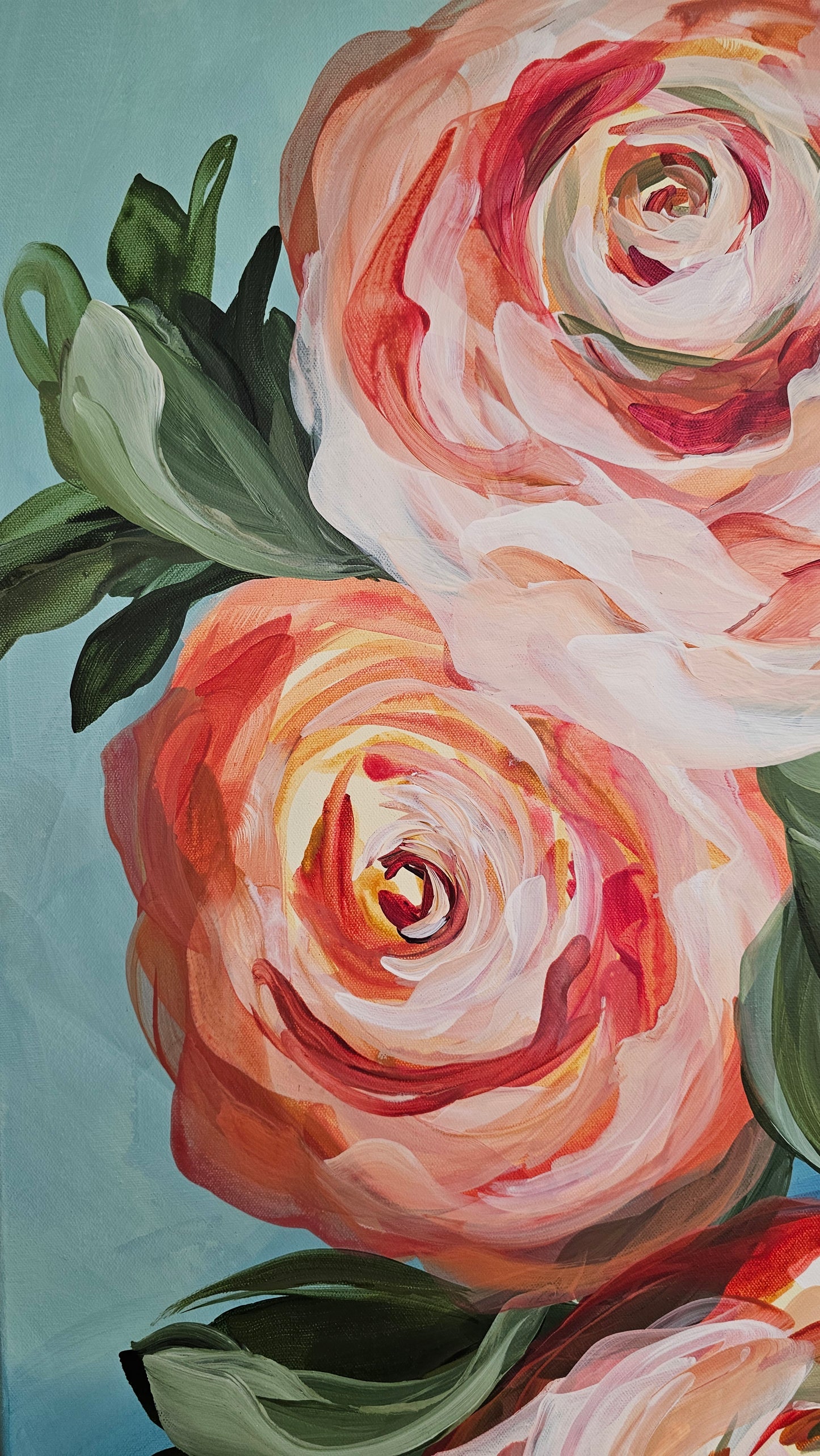 "Blooming" 3 _  Rose Flower Painting by Zoe White _ Acrylic on canvas