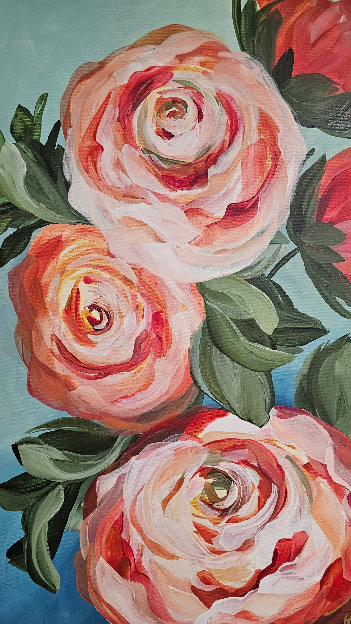 "Blooming" 3 _  Rose Flower Painting by Zoe White _ Acrylic on canvas