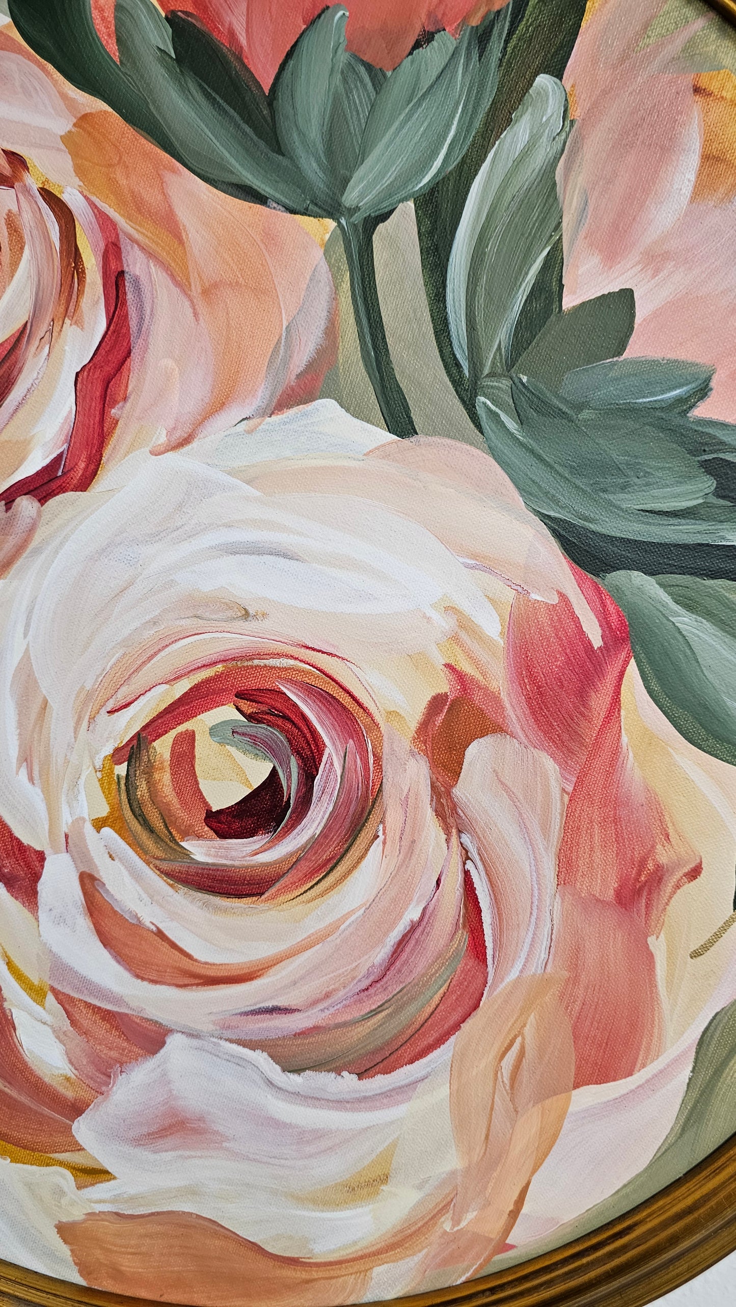 Blooming 3 _ Rose Oval Painting_ original acrylic painting_ Zoe White Art