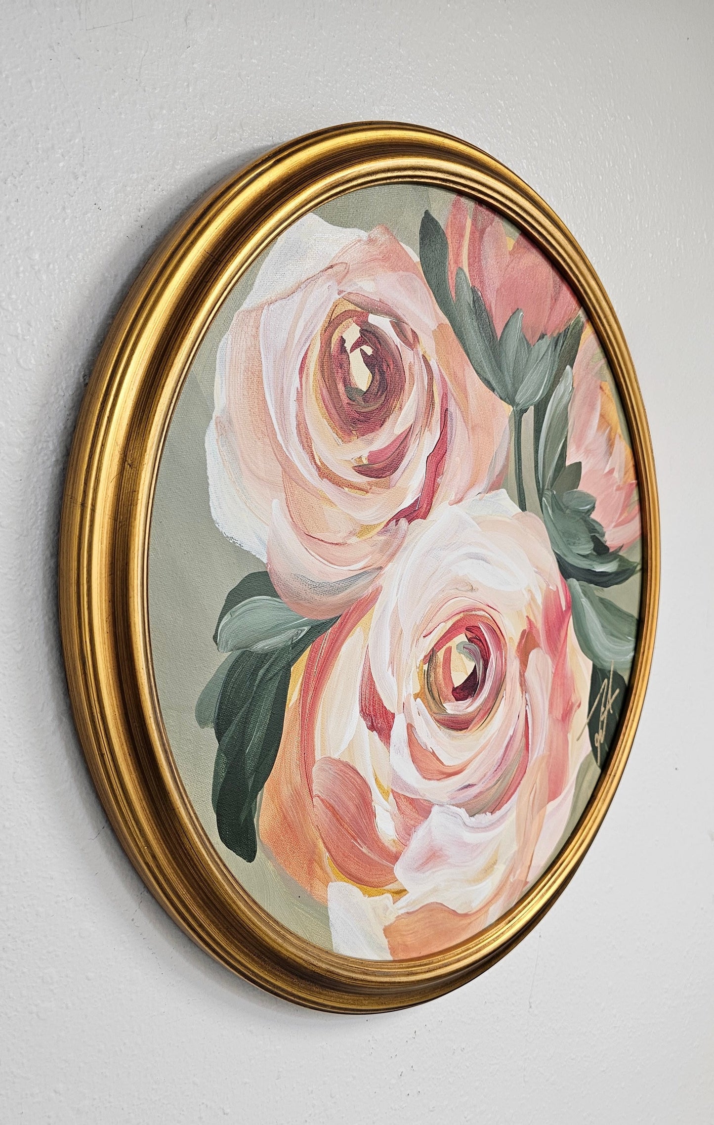 Blooming 3 _ Rose Oval Painting_ original acrylic painting_ Zoe White Art