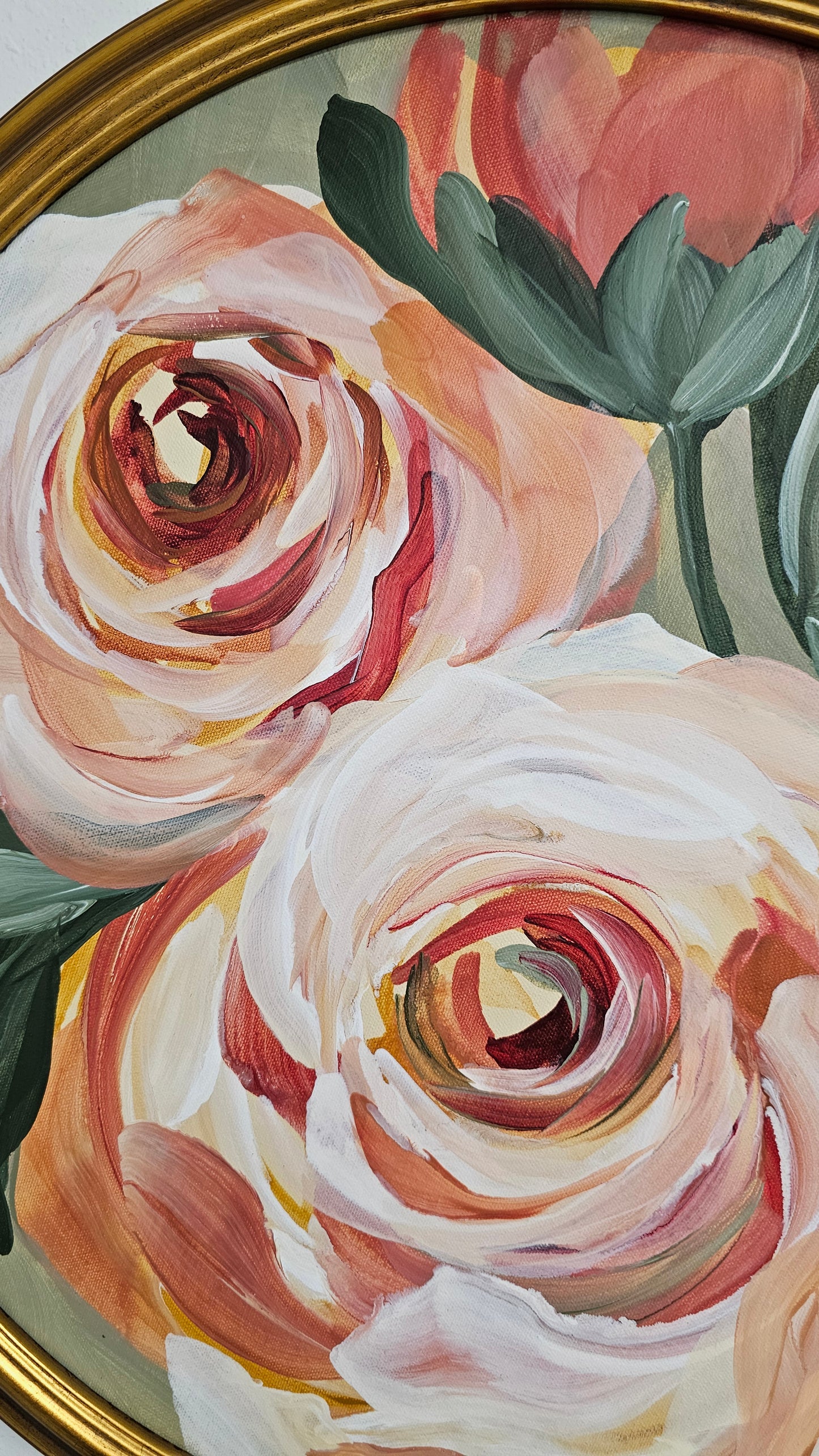 Blooming 3 _ Rose Oval Painting_ original acrylic painting_ Zoe White Art