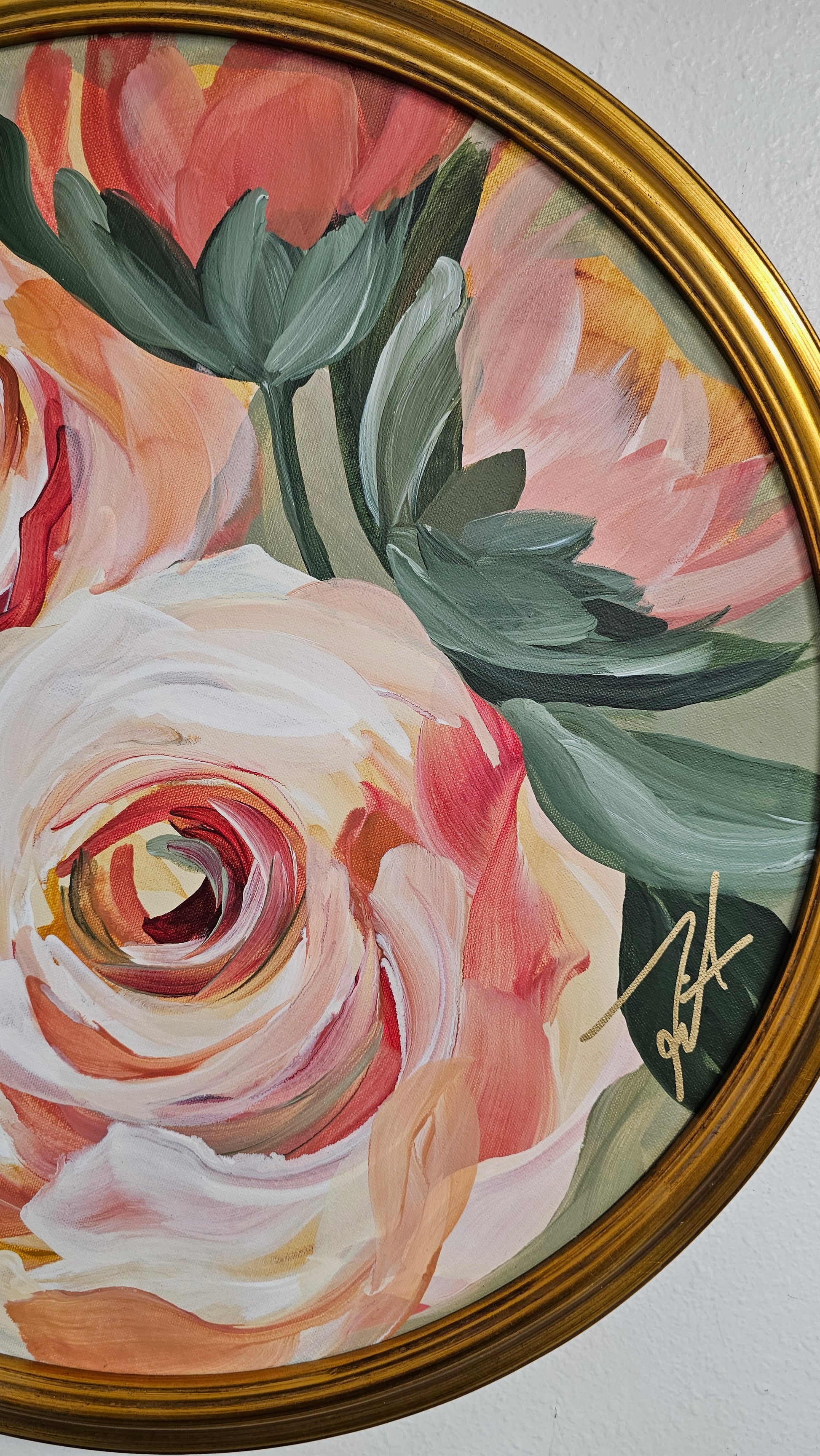 Blooming 3 _ Rose Oval Painting_ original acrylic painting_ Zoe White Art 