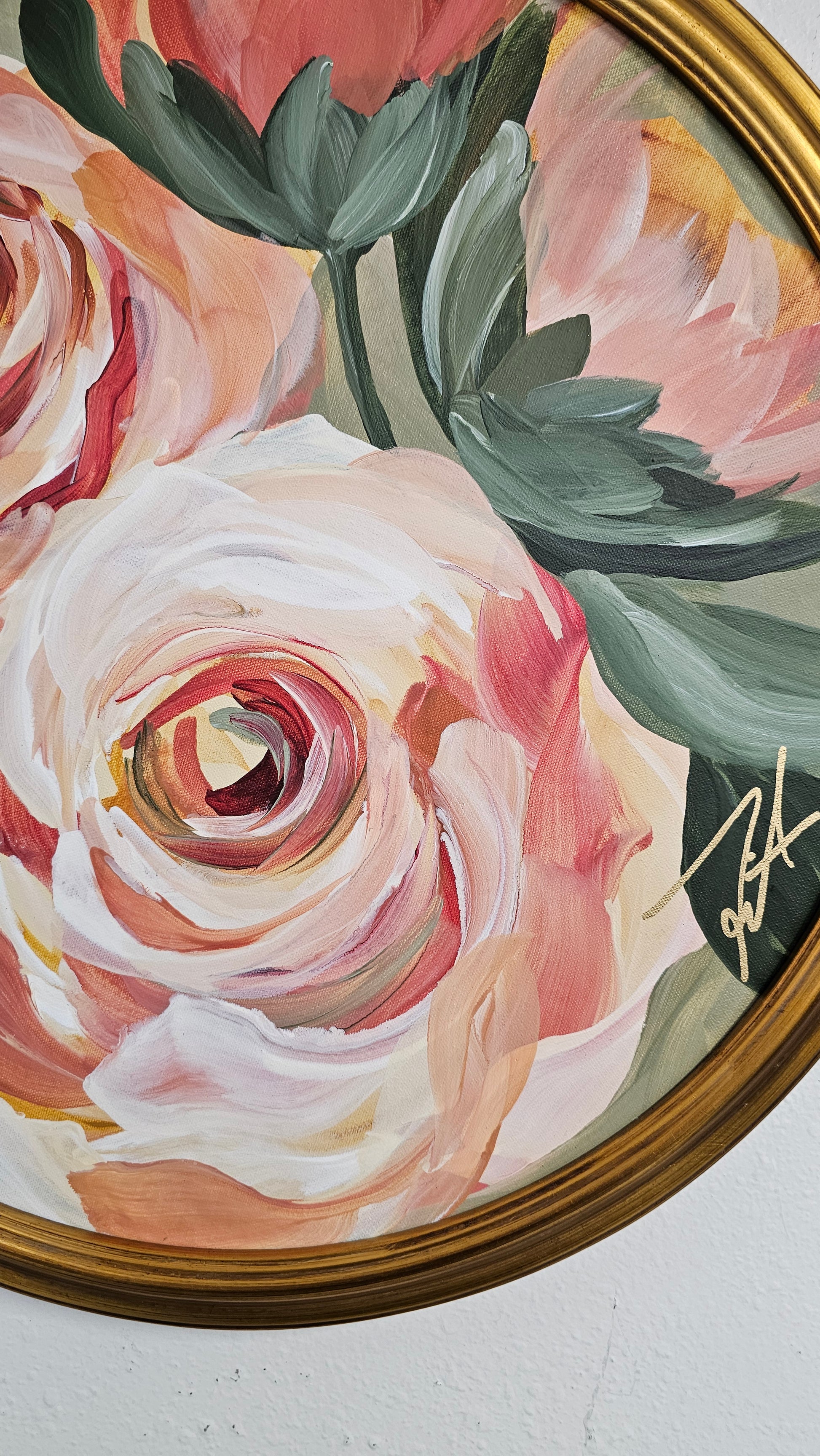 Blooming 3 _ Rose Oval Painting_ original acrylic painting_ Zoe White Art