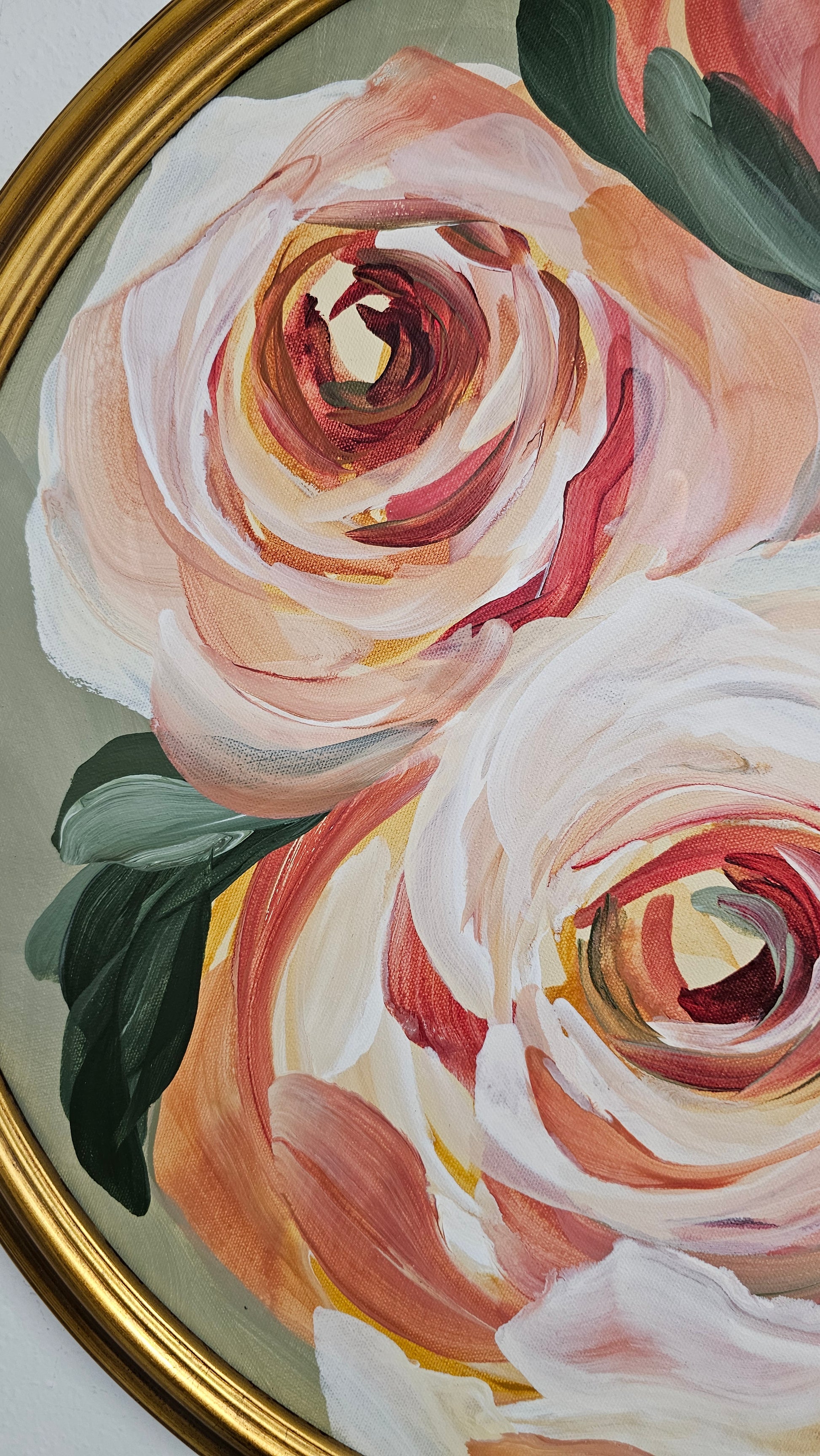 Blooming 3 _ Rose Oval Painting_ original acrylic painting_ Zoe White Art