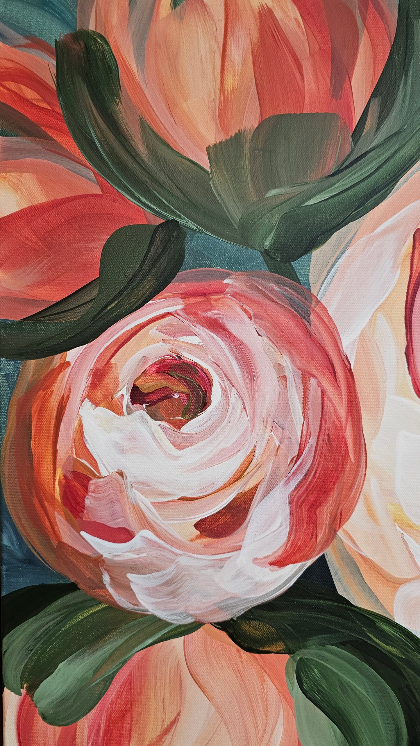 "Buds"#3 Rose Flower Painting by Zoe White _ Acrylic on canvas