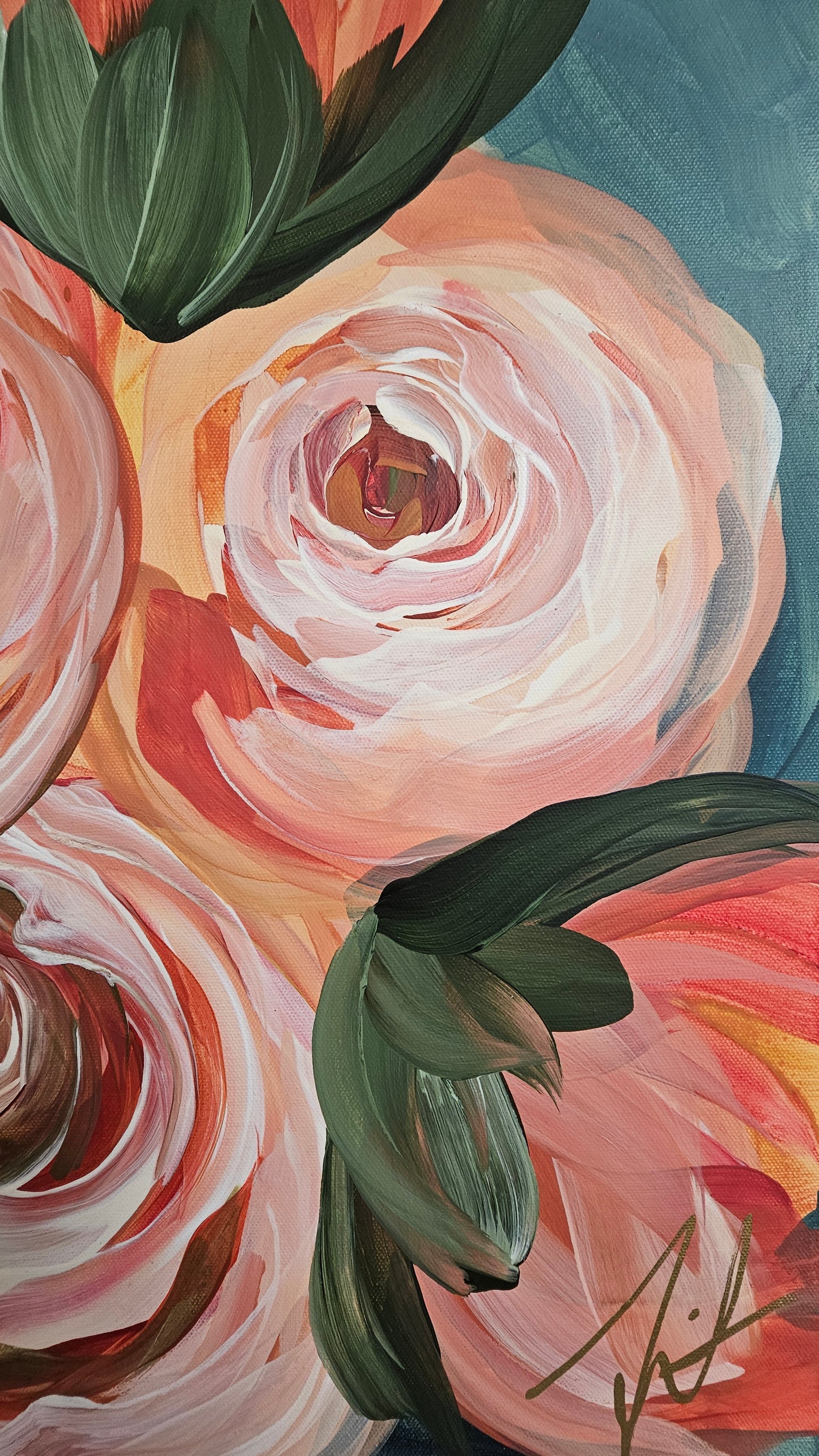 "Buds"#4 Rose Flower Painting by Zoe White _ Acrylic on canvas