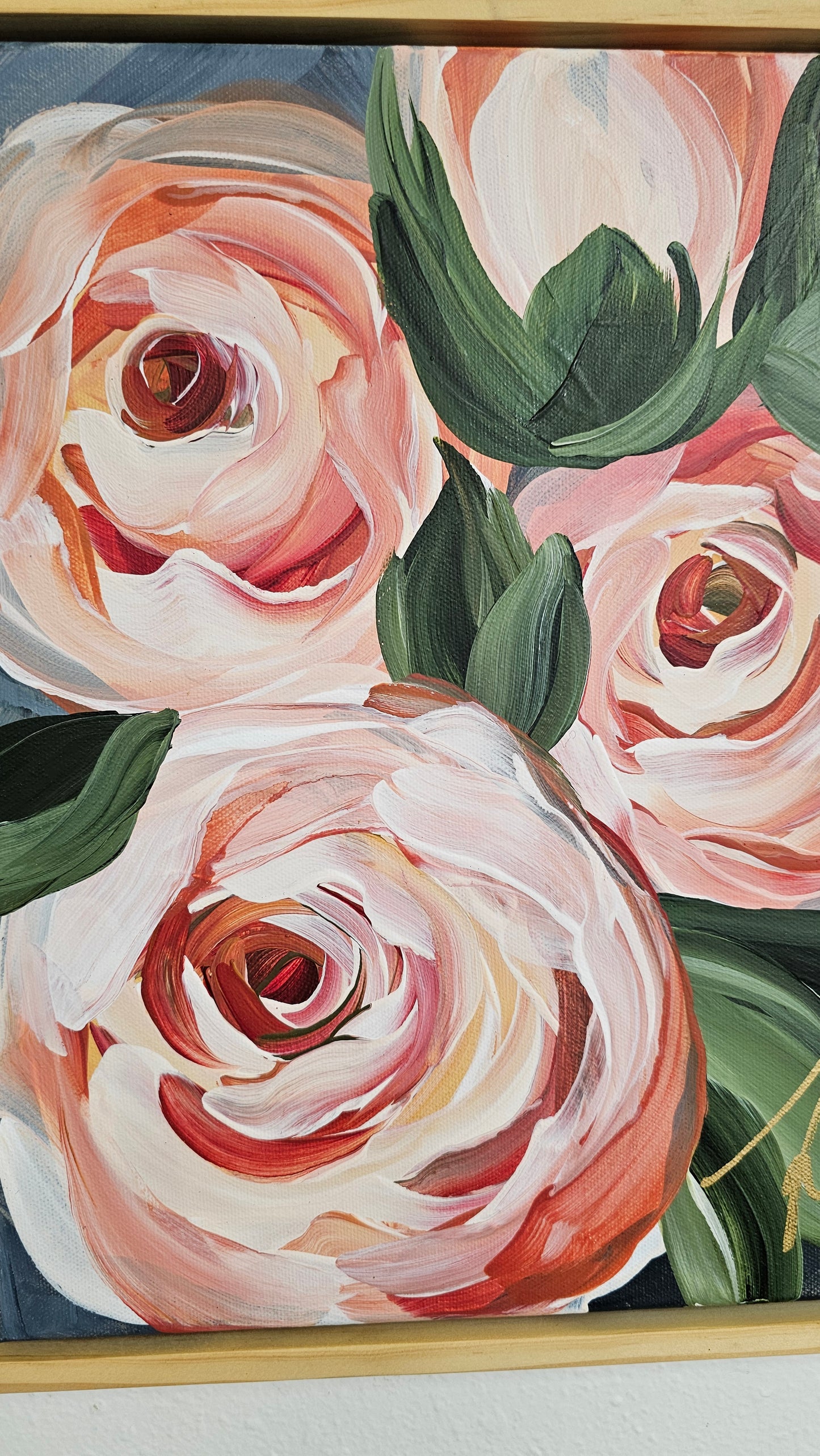 "Buds of Light" Rose Flower Painting by Zoe White _ Acrylic on canvas