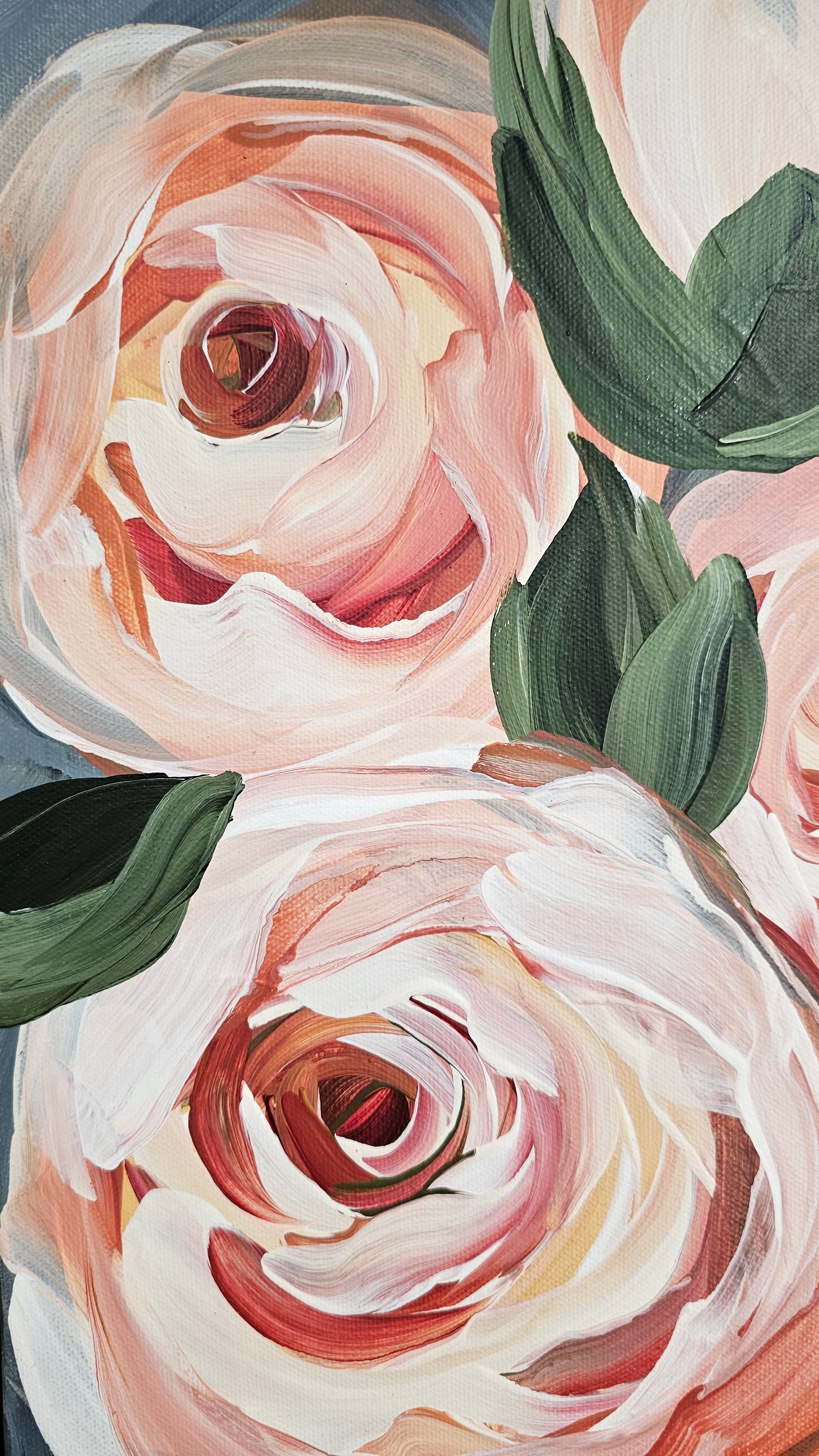 "Buds of Light" Rose Flower Painting by Zoe White _ Acrylic on canvas