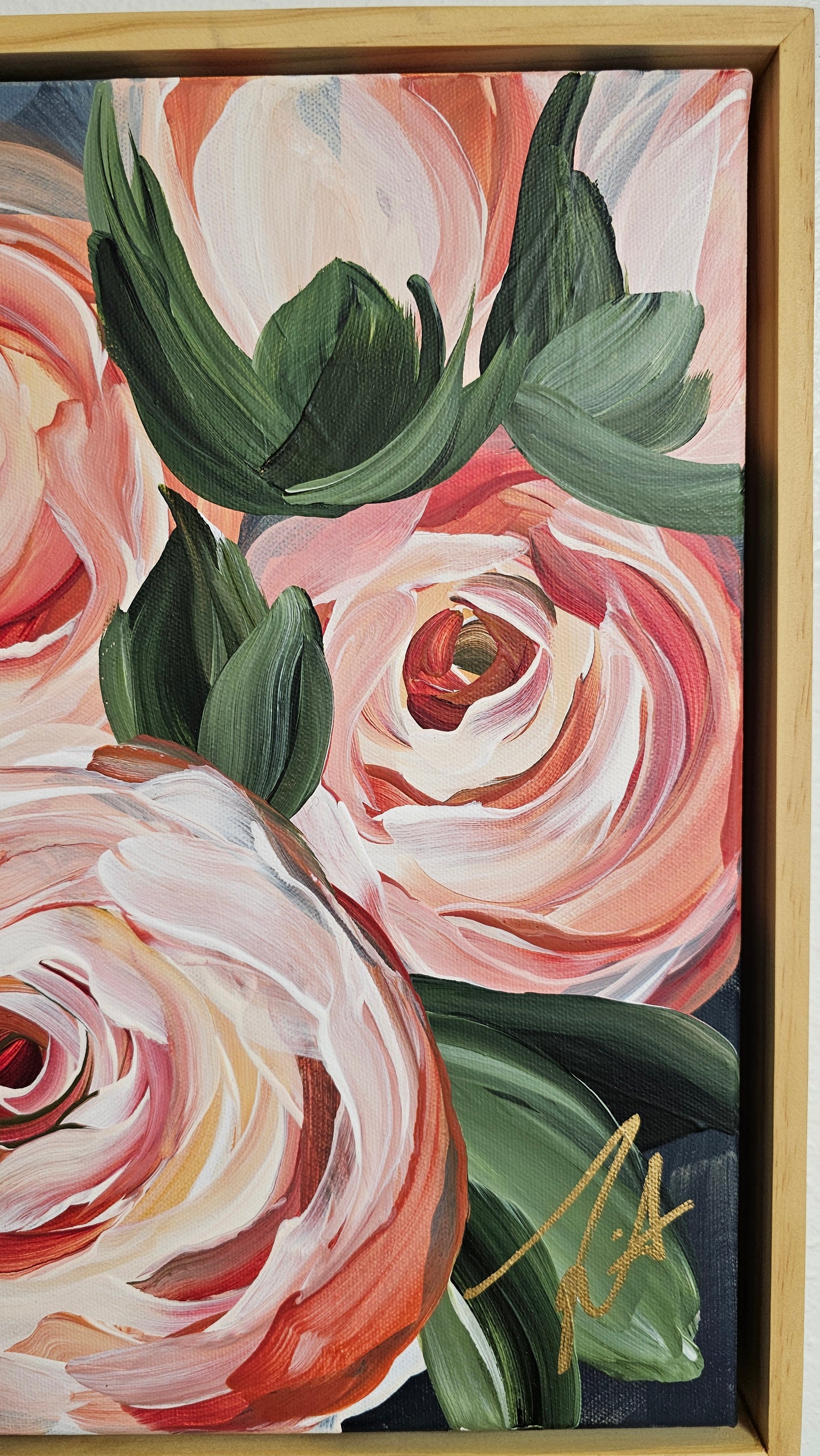 "Buds of Light" Rose Flower Painting by Zoe White _ Acrylic on canvas