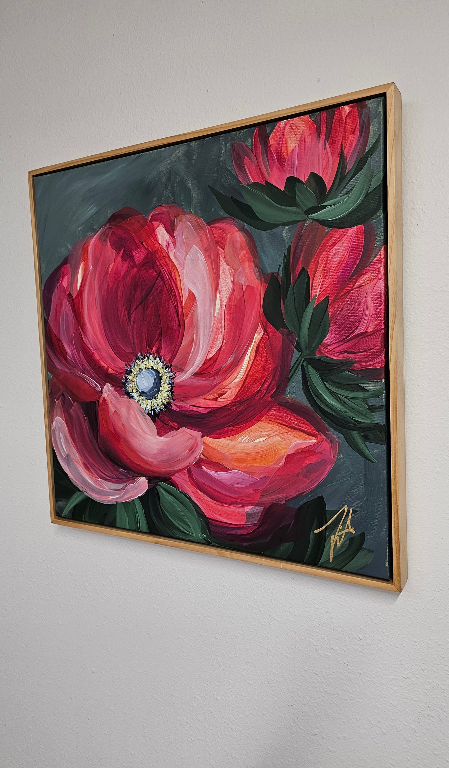 "Burn Bright" #1 _  Anemone Flower Painting by Zoe White _ Acrylic on canvas