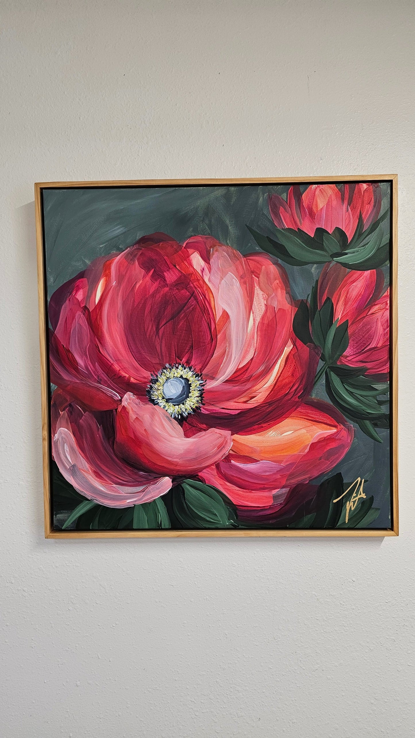 "Burn Bright" #1 _  Anemone Flower Painting by Zoe White _ Acrylic on canvas