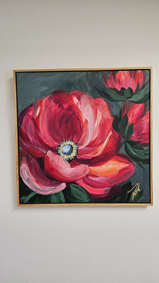 "Burn Bright" #1 _  Anemone Flower Painting by Zoe White _ Acrylic on canvas