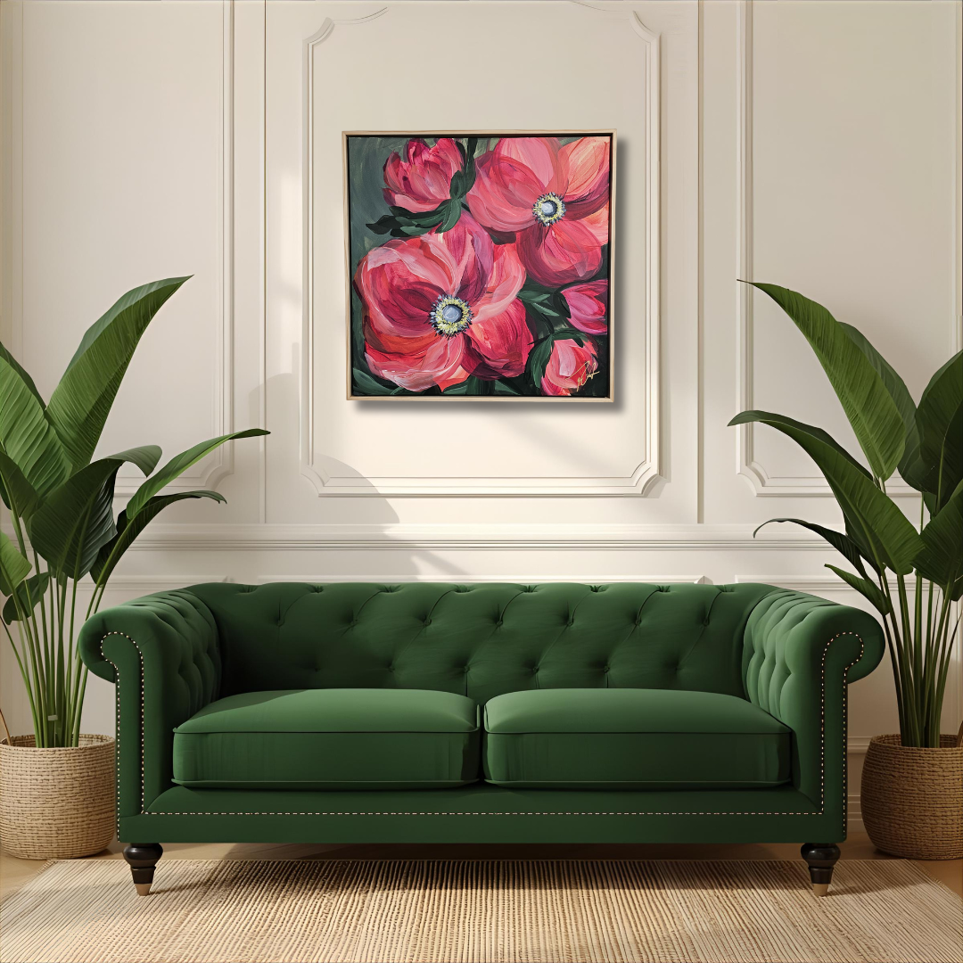 "Burn Bright" #2 _  Anemone Flower Painting by Zoe White _ Acrylic on canvas