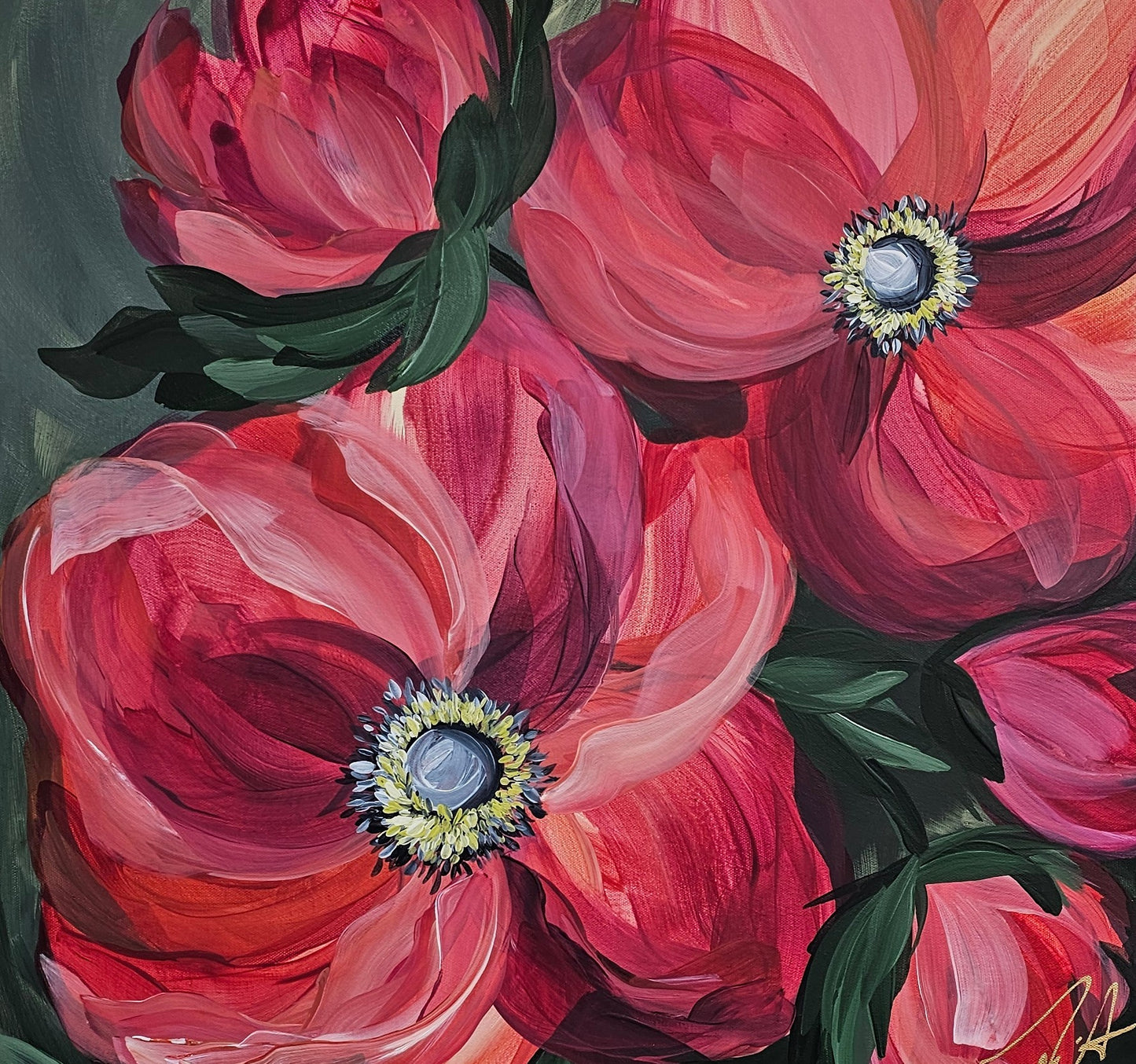 "Burn Bright" #2 _  Anemone Flower Painting by Zoe White _ Acrylic on canvas