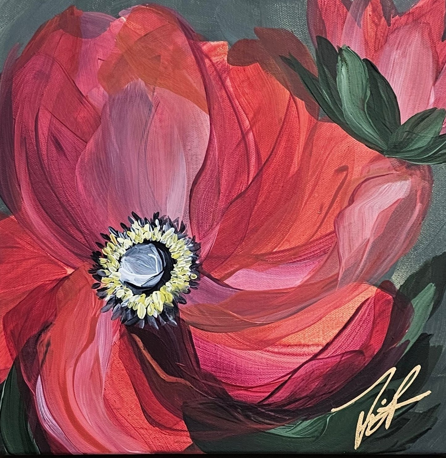 "Burn Bright" #3 _ Anemone Flower Painting by Zoe White _ Acrylic on canvas