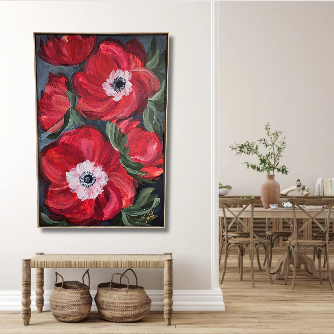 "Burn Bright" 5 _ Anemone Flower Painting by Zoe White _ Acrylic on canvas