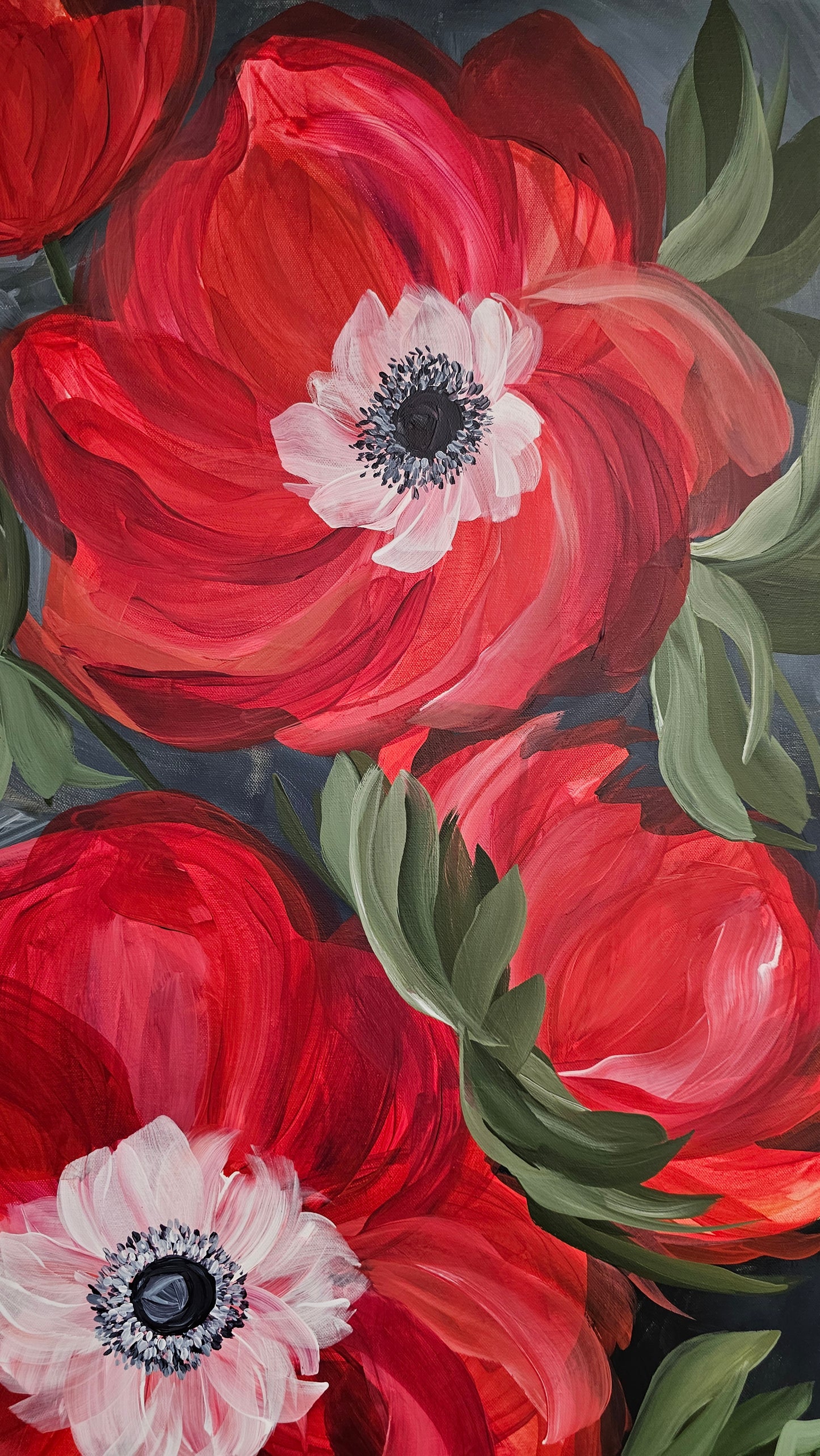 "Burn Bright" 5 _ Anemone Flower Painting by Zoe White _ Acrylic on canvas