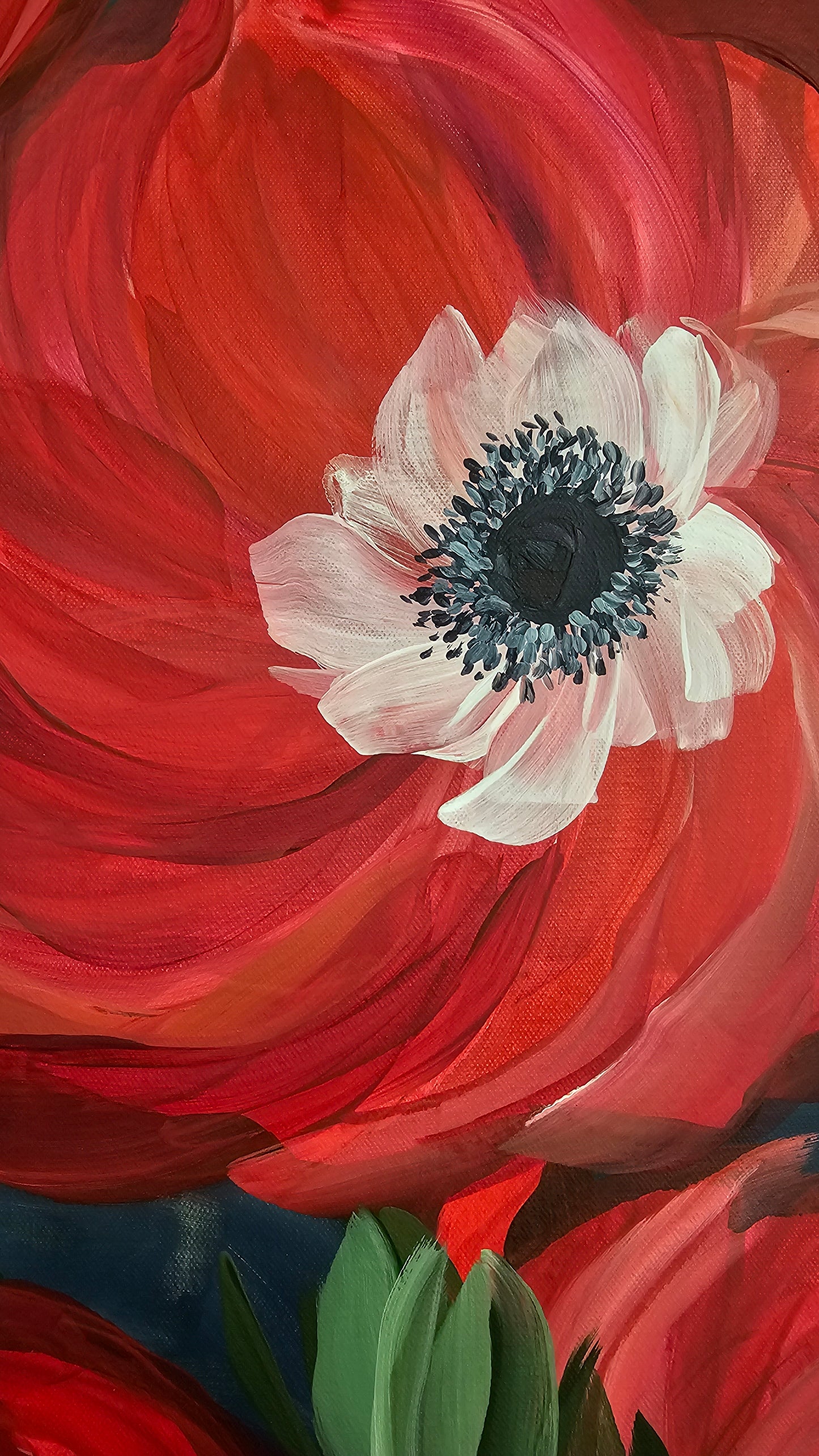 "Burn Bright" 5 _ Anemone Flower Painting by Zoe White _ Acrylic on canvas