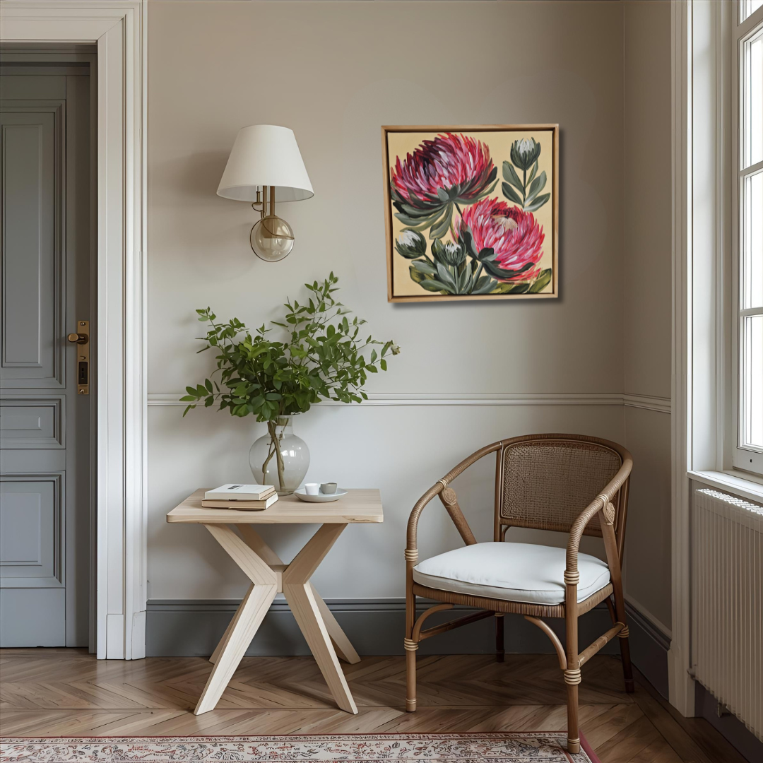 "Transformation" #6  Protea Flower Painting by Zoe White _ Acrylic on canvas