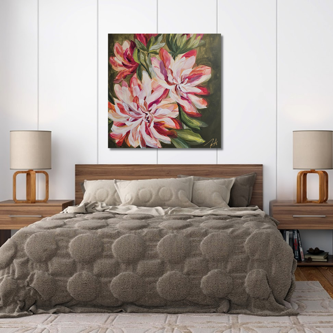 Boldness #2_ Dahlia Flower Painting by Zoe White _ Acrylic on canvas