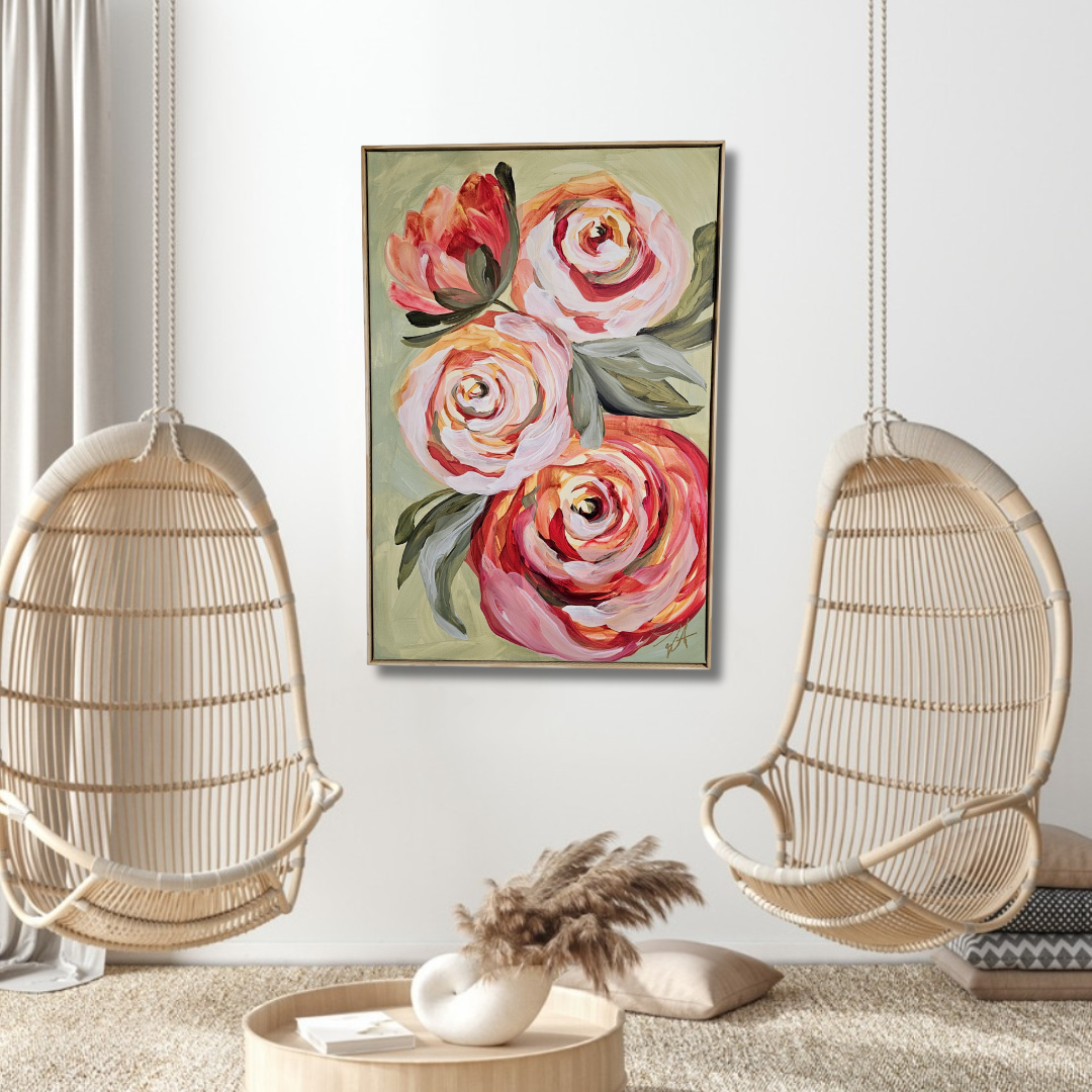 Blooming #2 _ Rose Flower Painting by Zoe White _ Acrylic on canvas