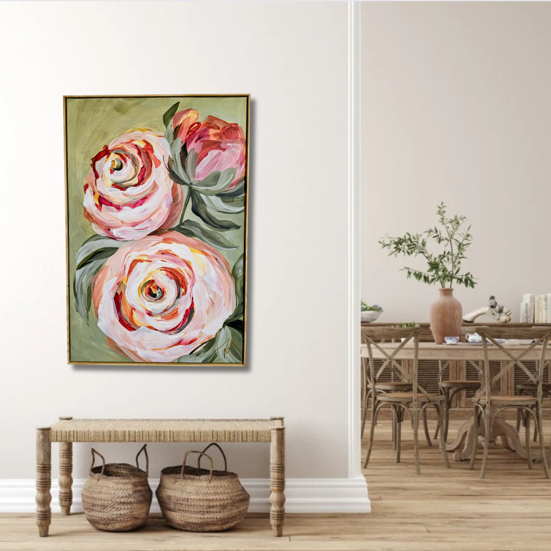 Blooming #1 _ Rose Flower Painting by Zoe White _ Acrylic on canvas