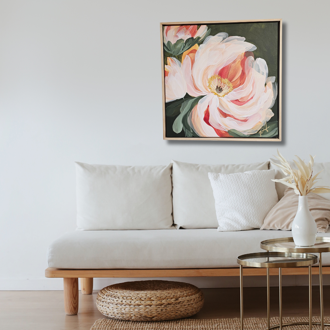 Beloved #1 Peony Flower Painting by Zoe White _ Acrylic on canvas