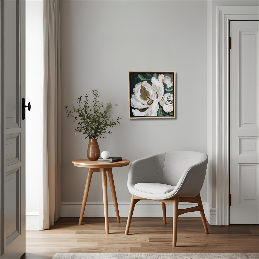 🔴SOLD "Brave" Magnolia Flower Painting by Zoe White _ Acrylic on canvas