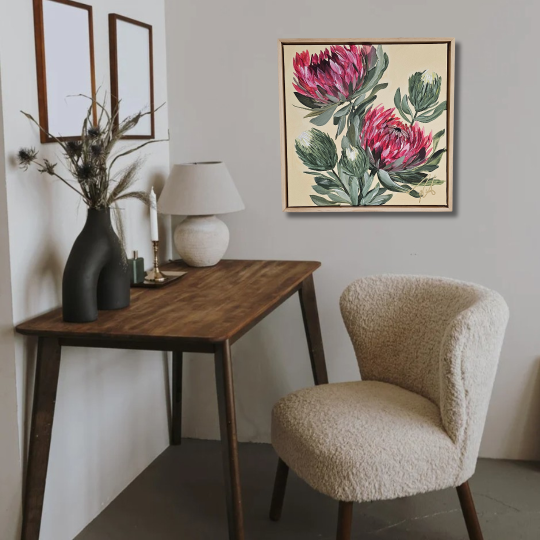 "Transformation" #5  Protea Flower Painting by Zoe White _ Acrylic on canvas