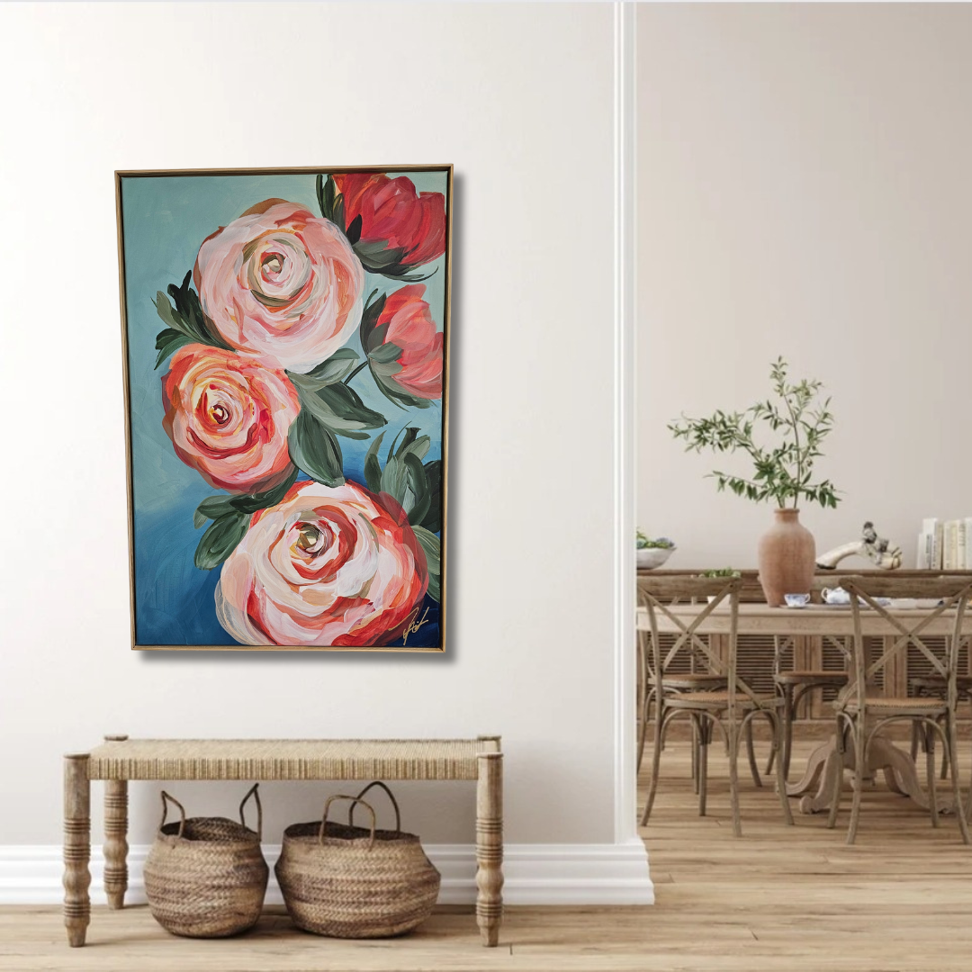 Blooming #3 _ Rose Flower Painting by Zoe White _ Acrylic on canvas