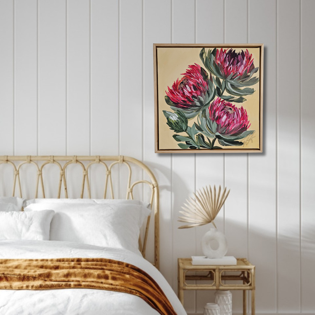 "Transformation" #6  Protea Flower Painting by Zoe White _ Acrylic on canvas