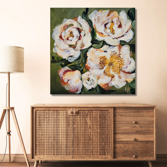 New Dawn _ Peony Flower Painting by Zoe White _ Acrylic on canvas