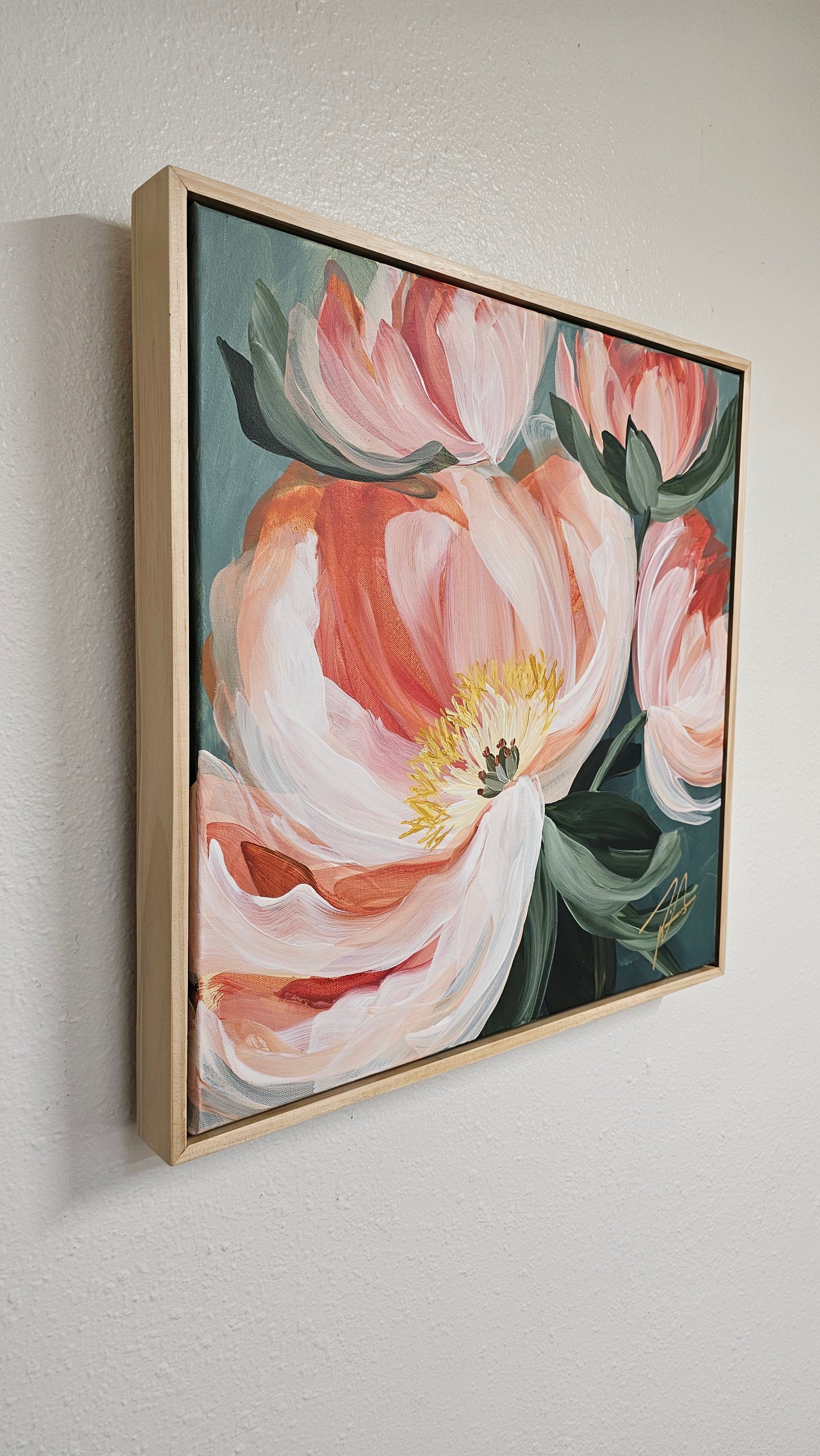🔴SOLD "Dreamy" #3 Peony Flower Painting by Zoe White _ Acrylic on canvas
