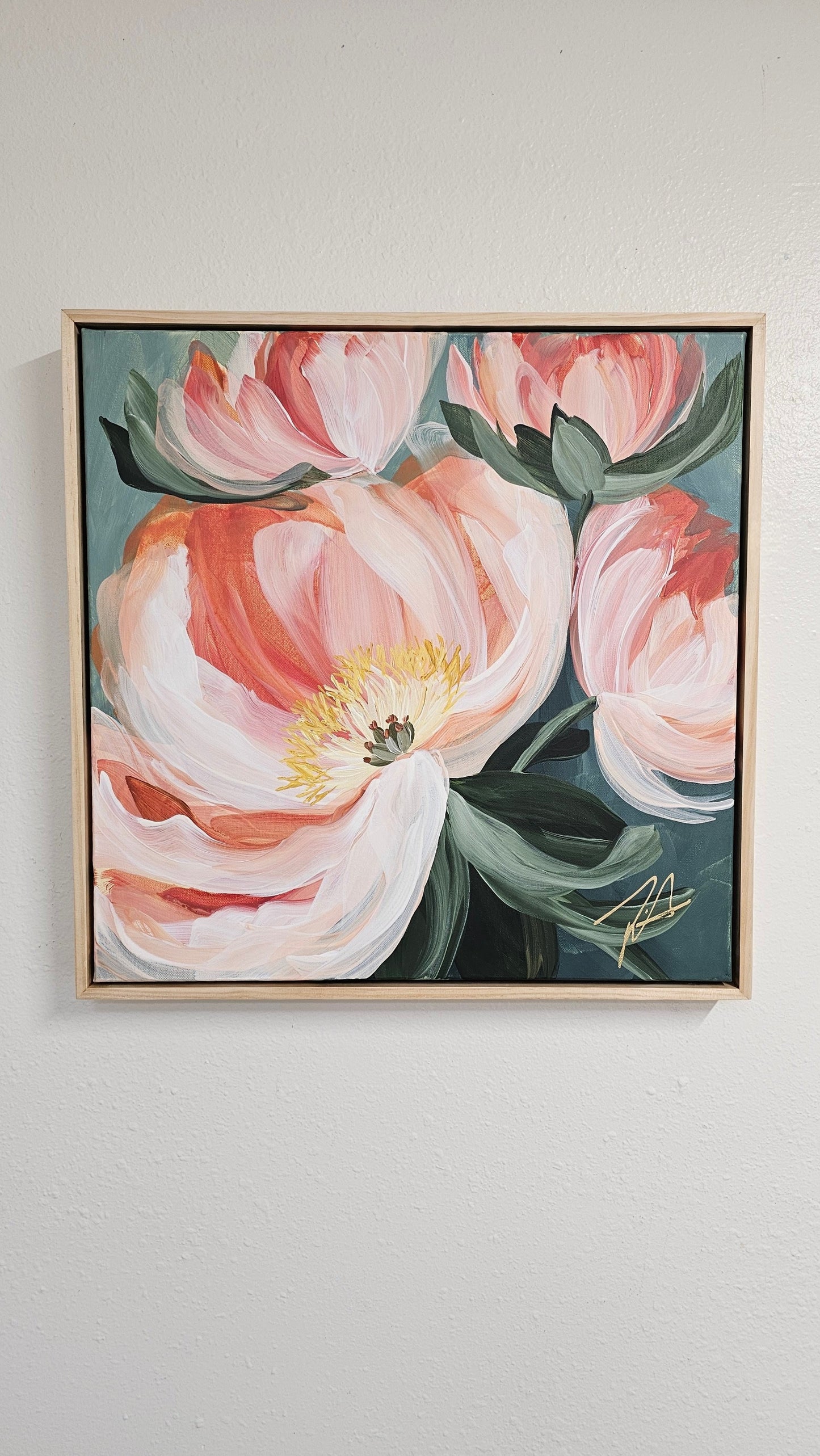 🔴SOLD "Dreamy" #3 Peony Flower Painting by Zoe White _ Acrylic on canvas