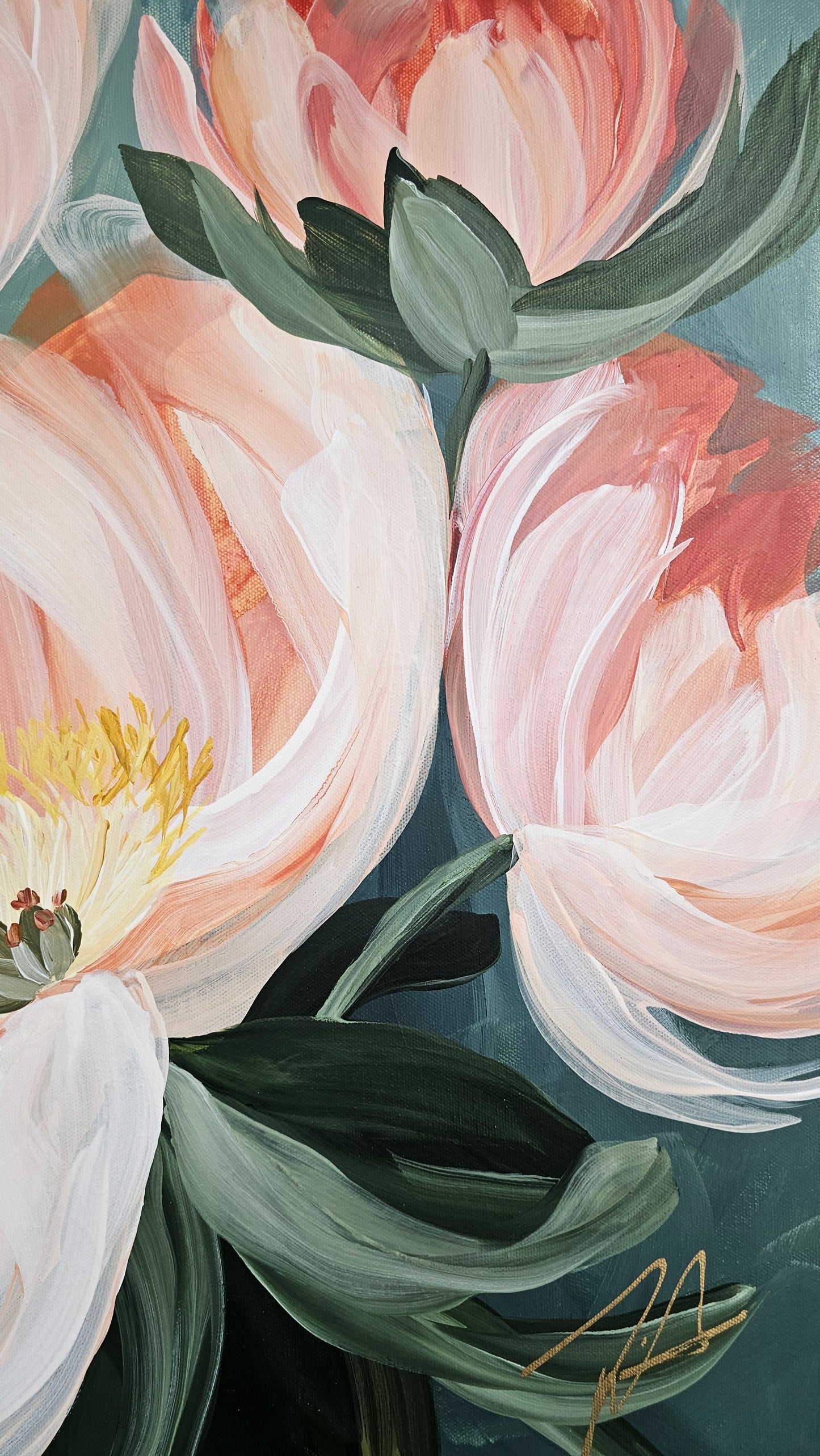 🔴SOLD "Dreamy" #3 Peony Flower Painting by Zoe White _ Acrylic on canvas