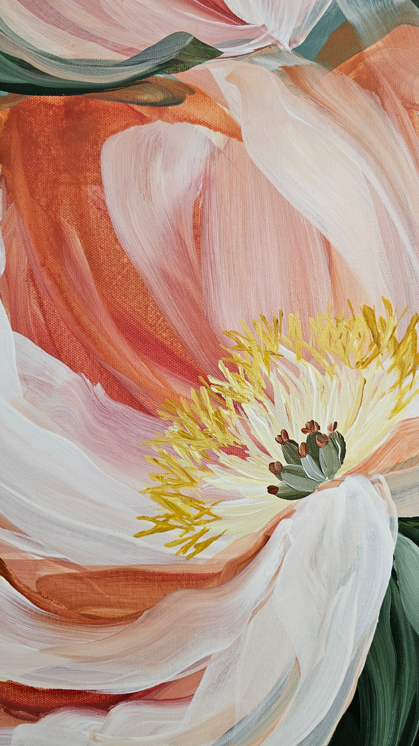 🔴SOLD "Dreamy" #3 Peony Flower Painting by Zoe White _ Acrylic on canvas