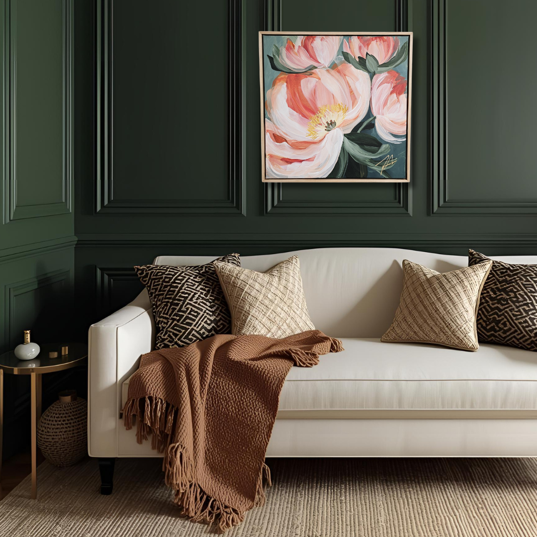 🔴SOLD "Dreamy" #3 Peony Flower Painting by Zoe White _ Acrylic on canvas
