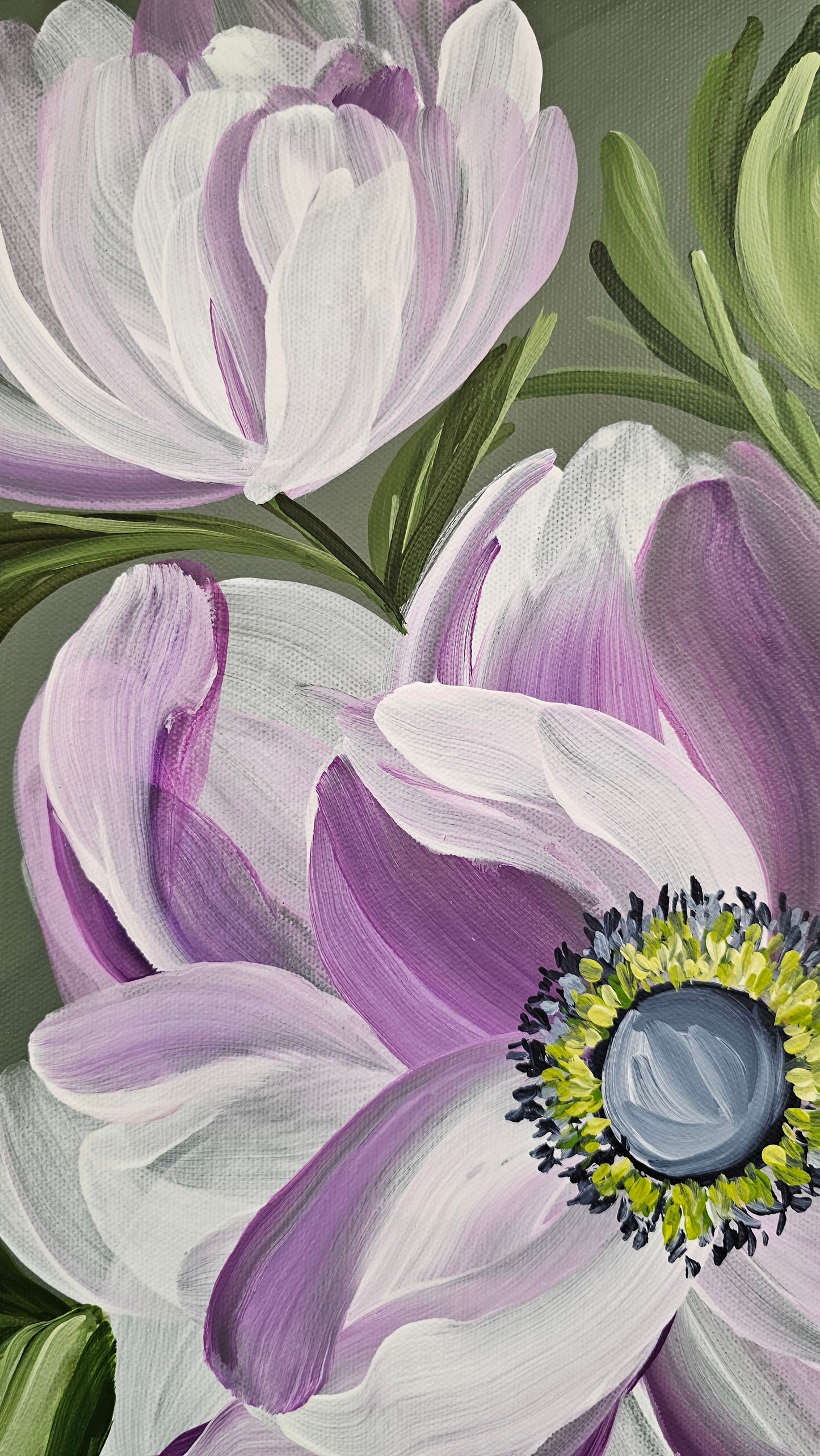 "Embrace" 1 _ Anemone Flower Painting by Zoe White _ Acrylic on canvas