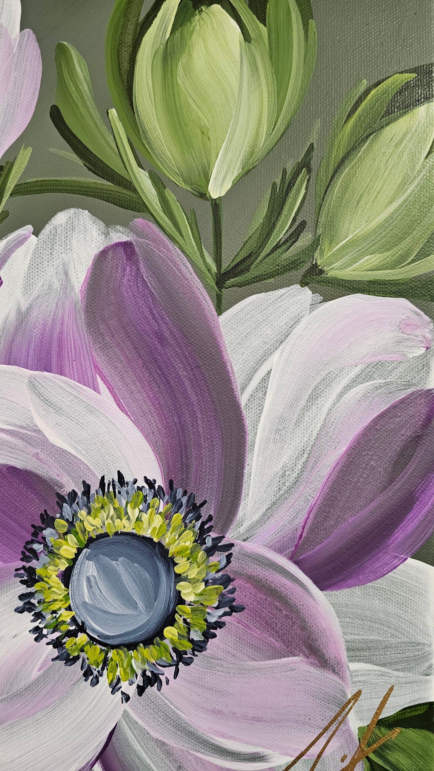 "Embrace" 1 _ Anemone Flower Painting by Zoe White _ Acrylic on canvas