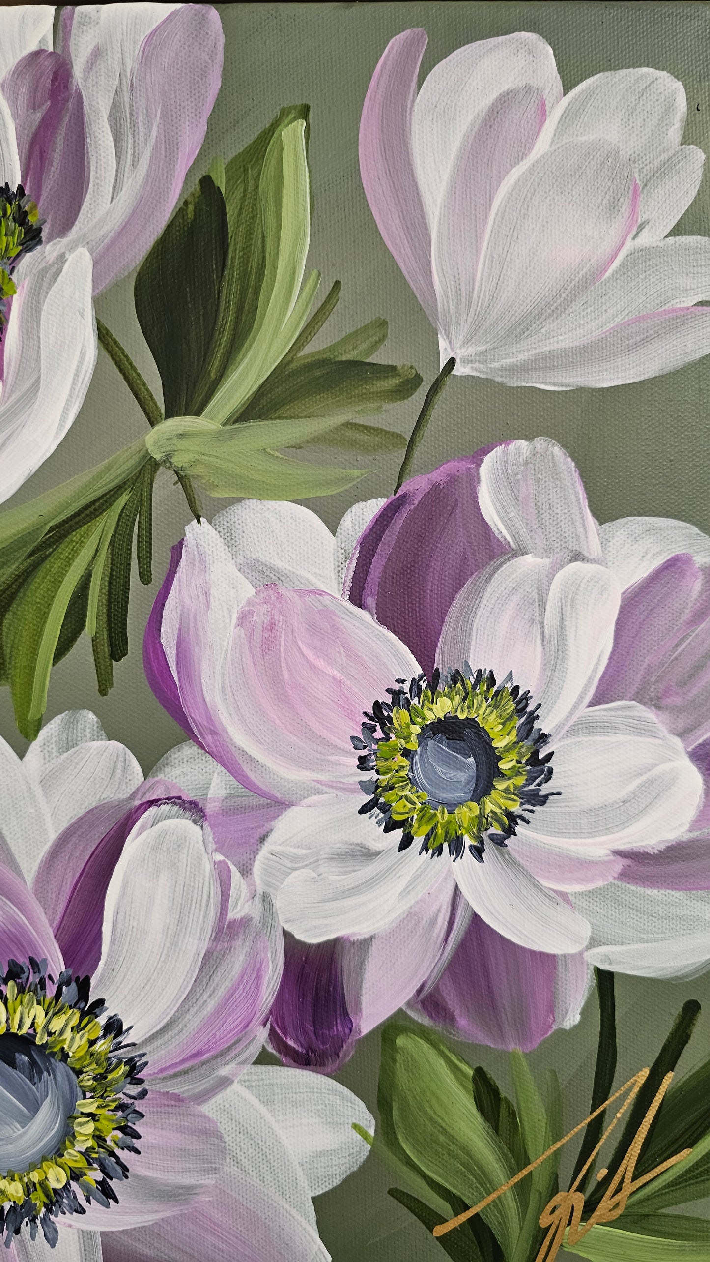 "Embrace" 2 _ Anemone Flower Painting by Zoe White _ Acrylic on canvas