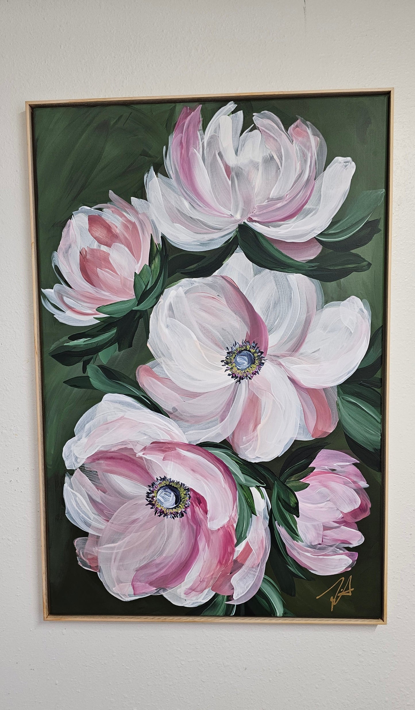 🔴 SOLD "Embrace" #3 _ Anemone Flower Painting by Zoe White _ Acrylic on canvas