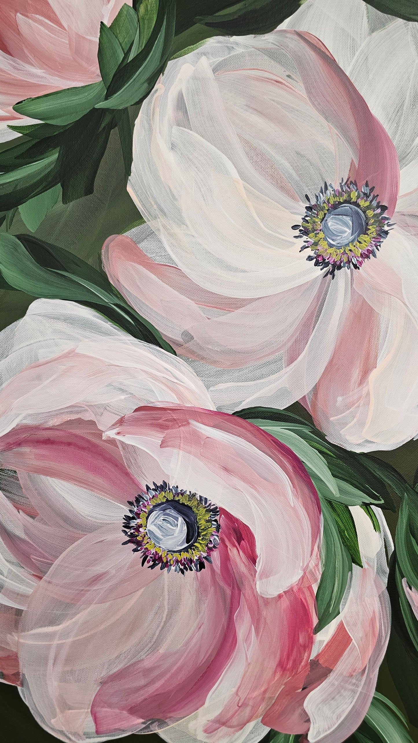 🔴 SOLD "Embrace" #3 _ Anemone Flower Painting by Zoe White _ Acrylic on canvas