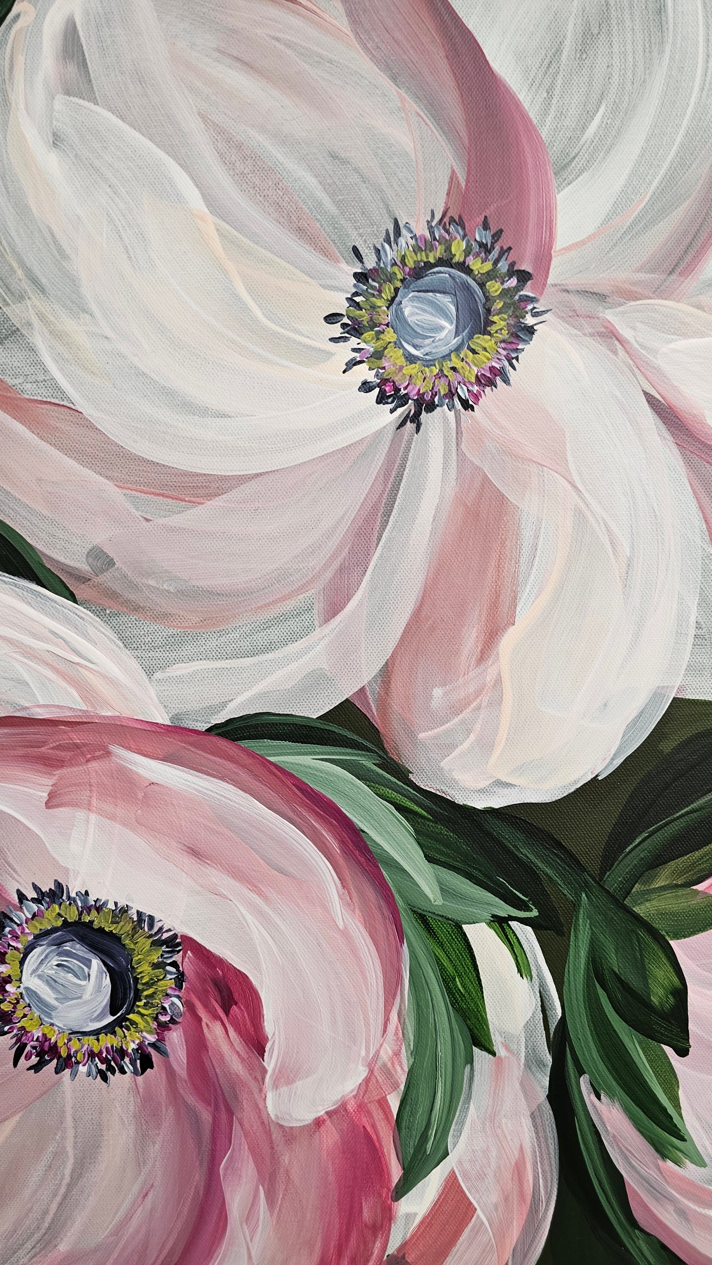 🔴 SOLD "Embrace" #3 _ Anemone Flower Painting by Zoe White _ Acrylic on canvas
