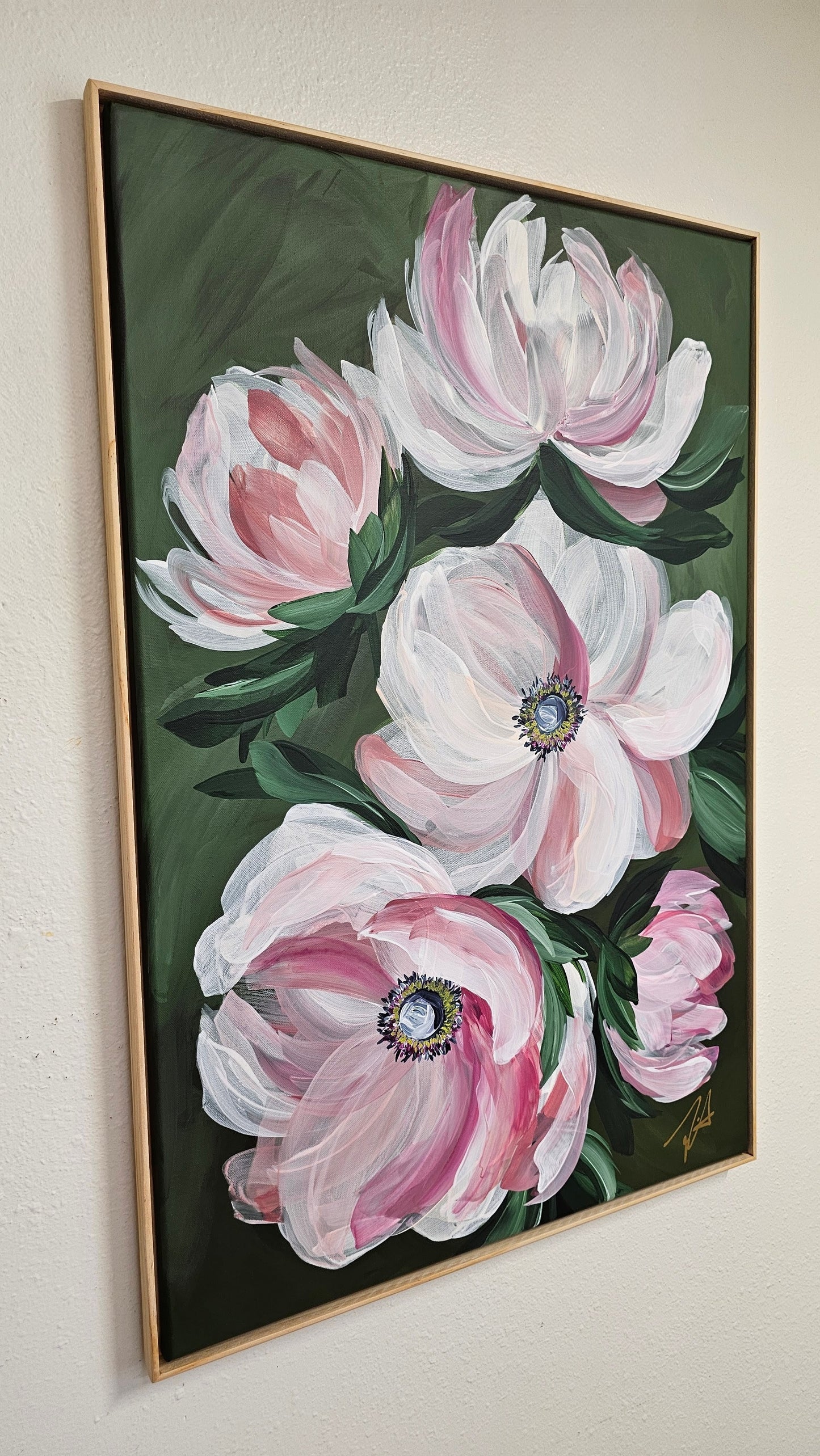 🔴 SOLD "Embrace" #3 _ Anemone Flower Painting by Zoe White _ Acrylic on canvas