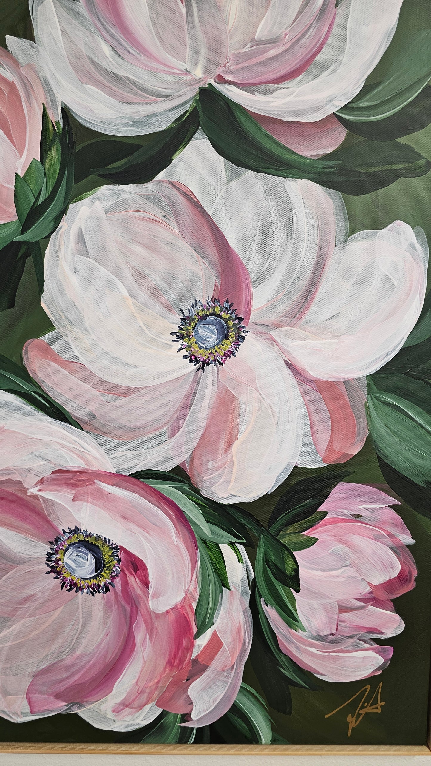 🔴 SOLD "Embrace" #3 _ Anemone Flower Painting by Zoe White _ Acrylic on canvas