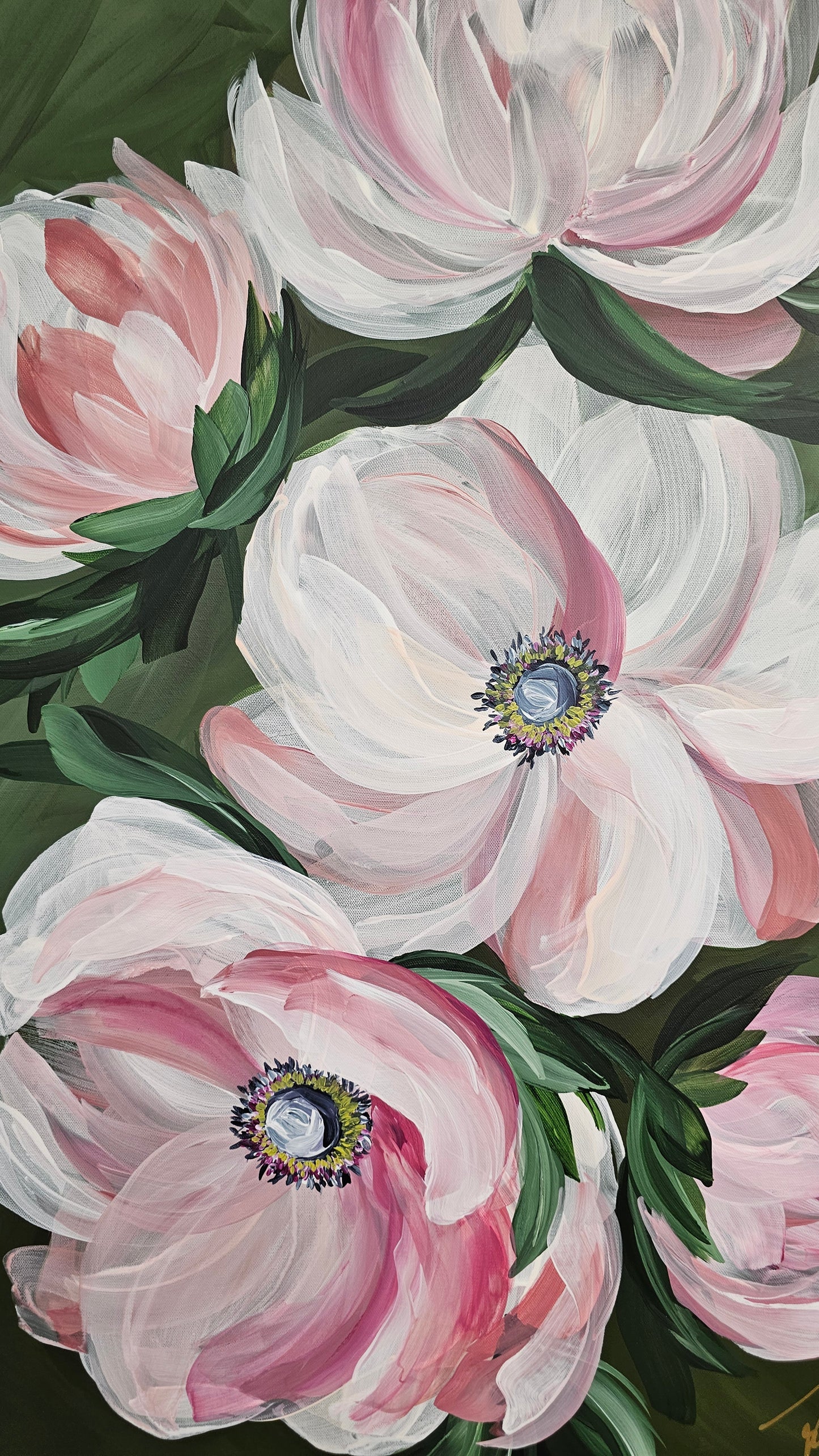 🔴 SOLD "Embrace" #3 _ Anemone Flower Painting by Zoe White _ Acrylic on canvas